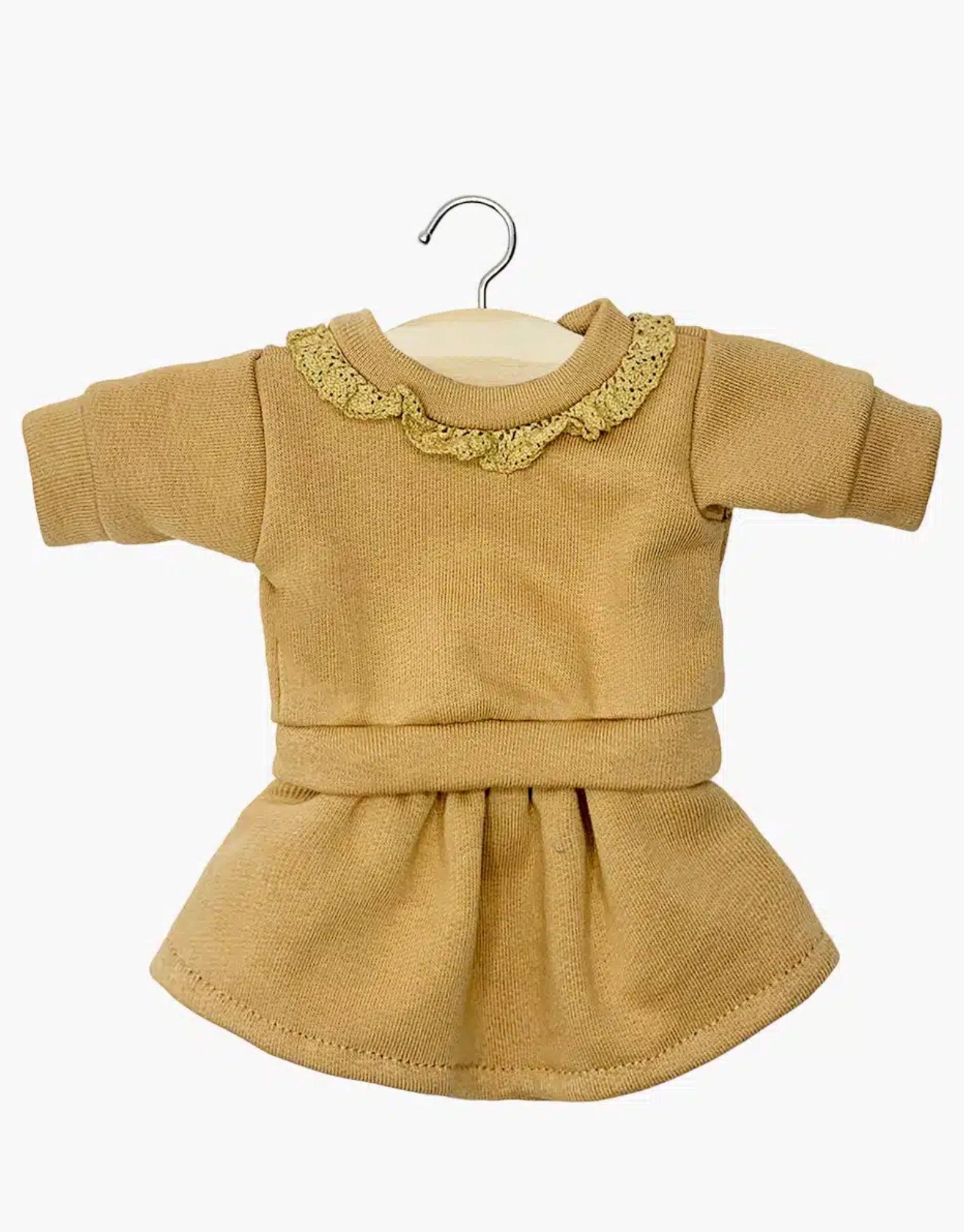 Minkane Liliane top and skirt set in Havana fleece with lace Minikane