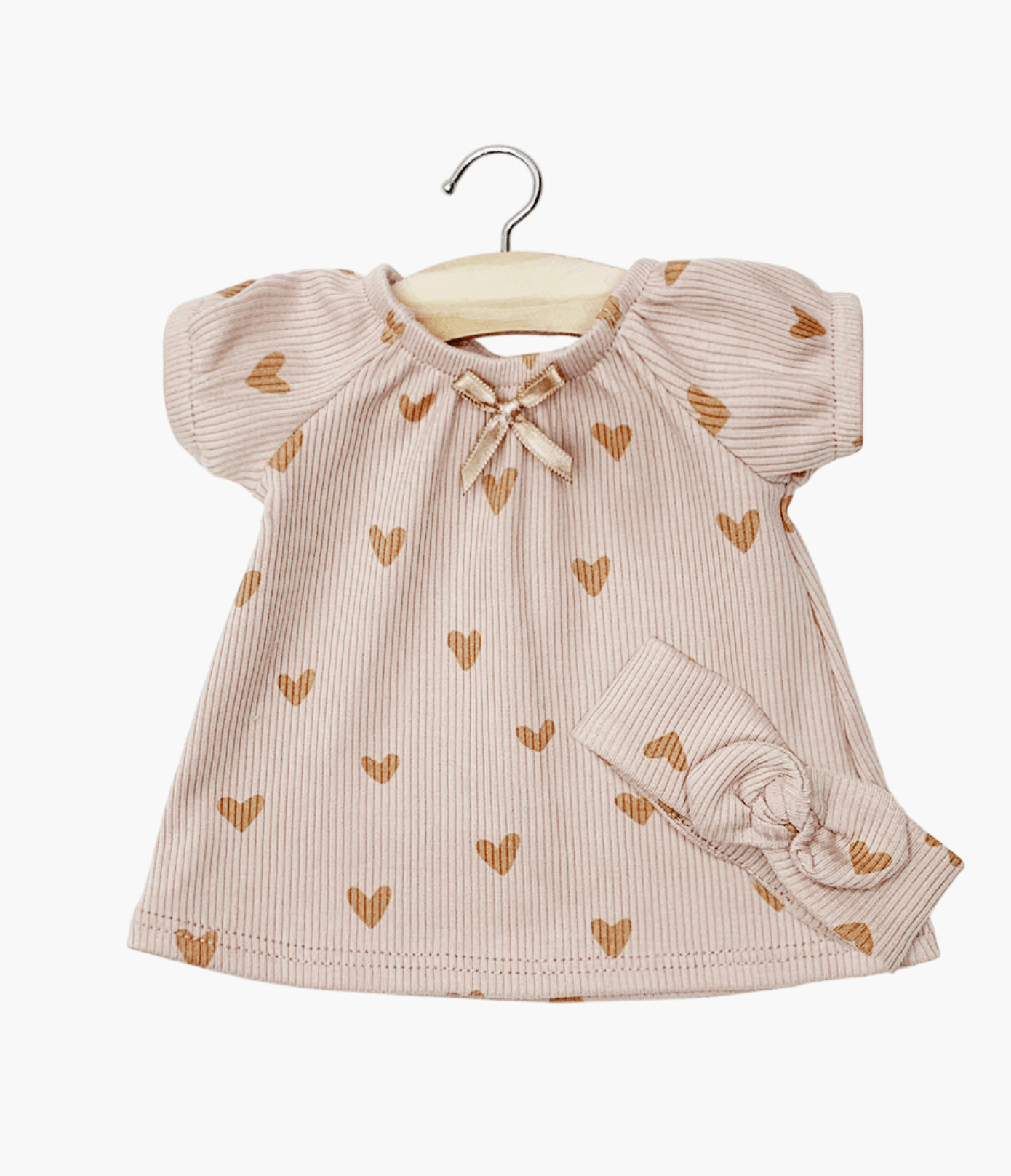Minkane Sabrina nightgown and ribbed knit headband with little pink hearts Minikane