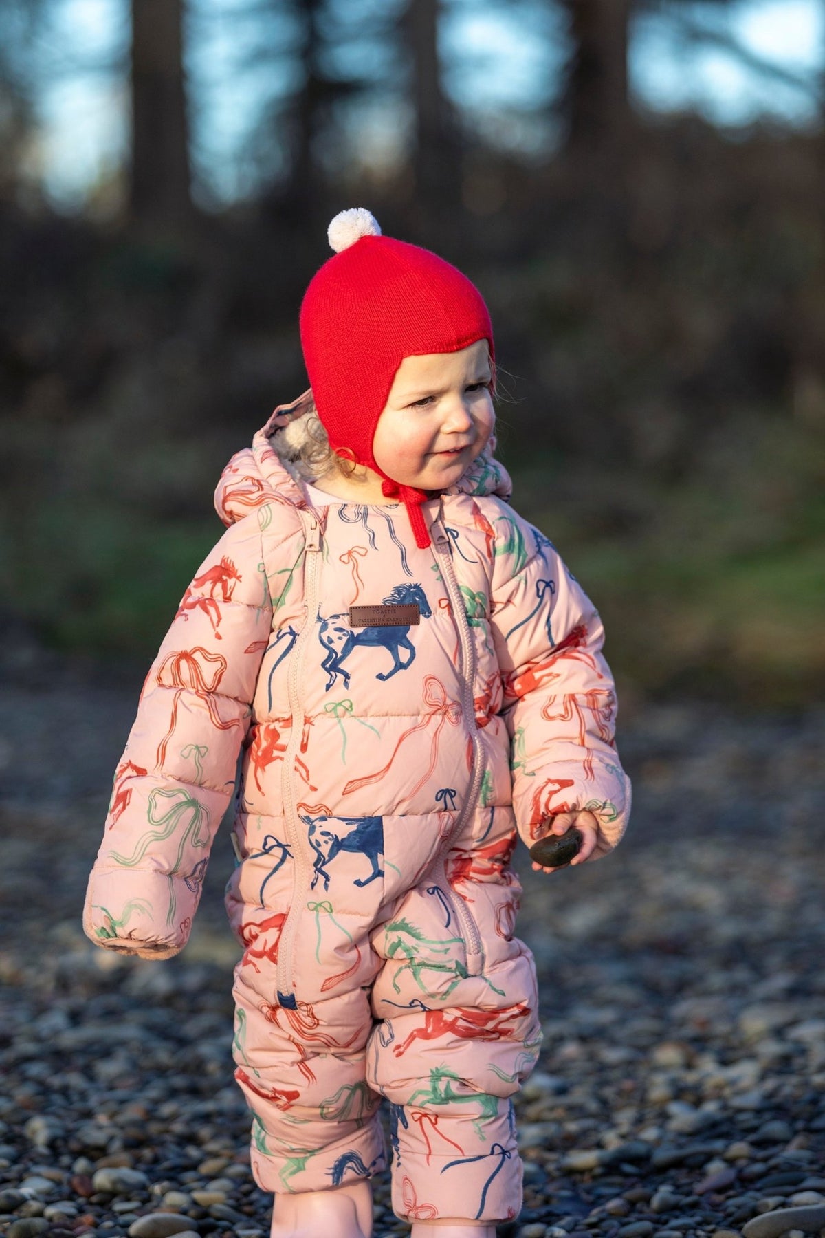 "My First Christmas" Cashmere Baby Bonnet, Festive Red with White Pom - Pom Rosie Sugden