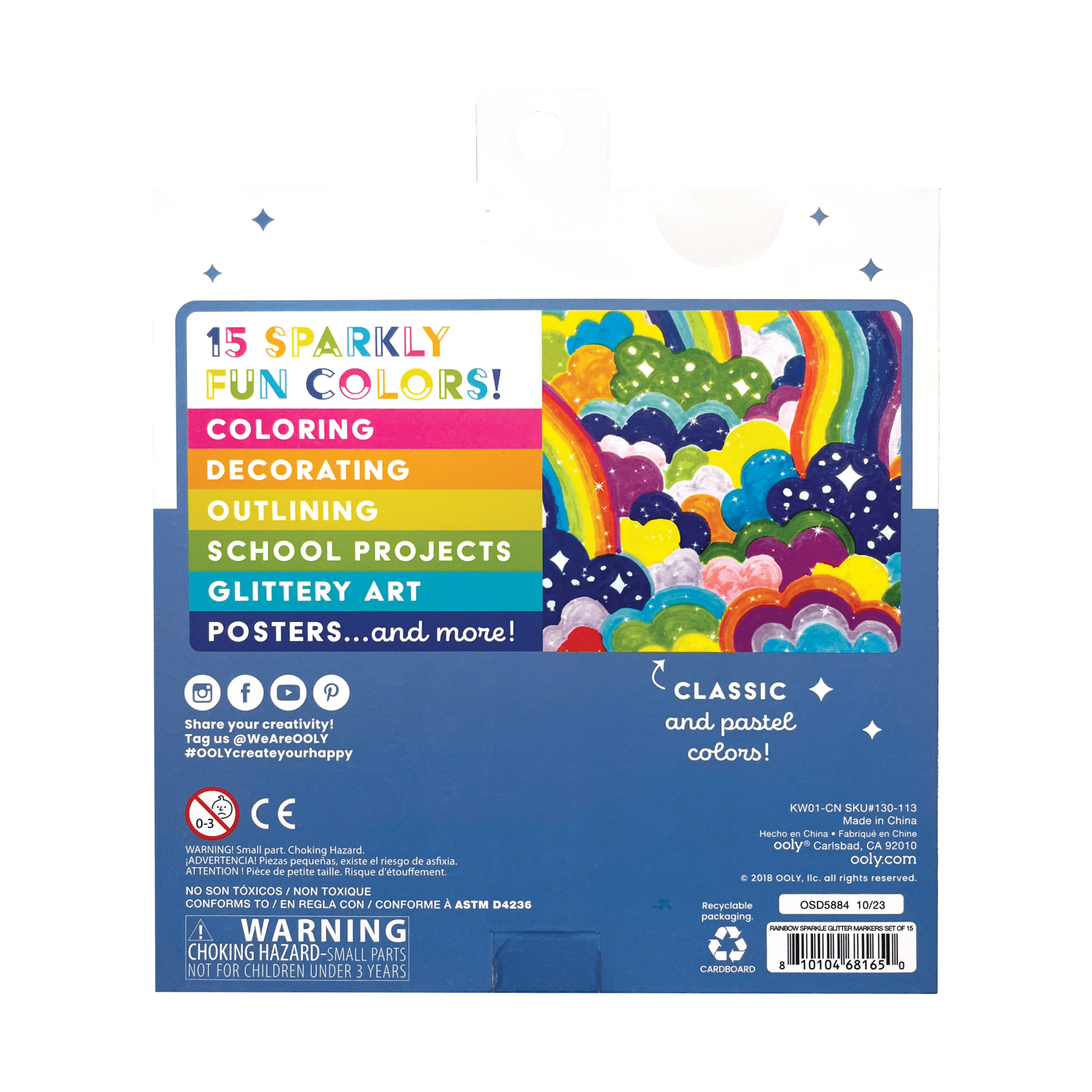OOLY Rainbow Sparkle Glitter Markers - Set of 15 OOLY