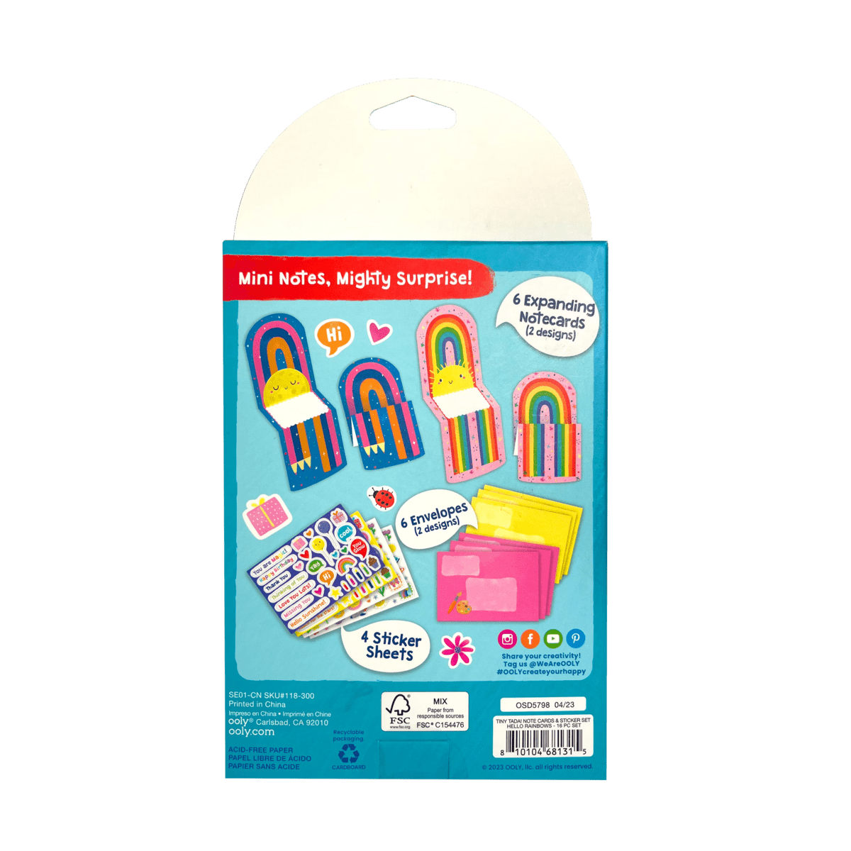 OOLY Tiny Tadas! Note Cards and Sticker Set - Hello Rainbows OOLY