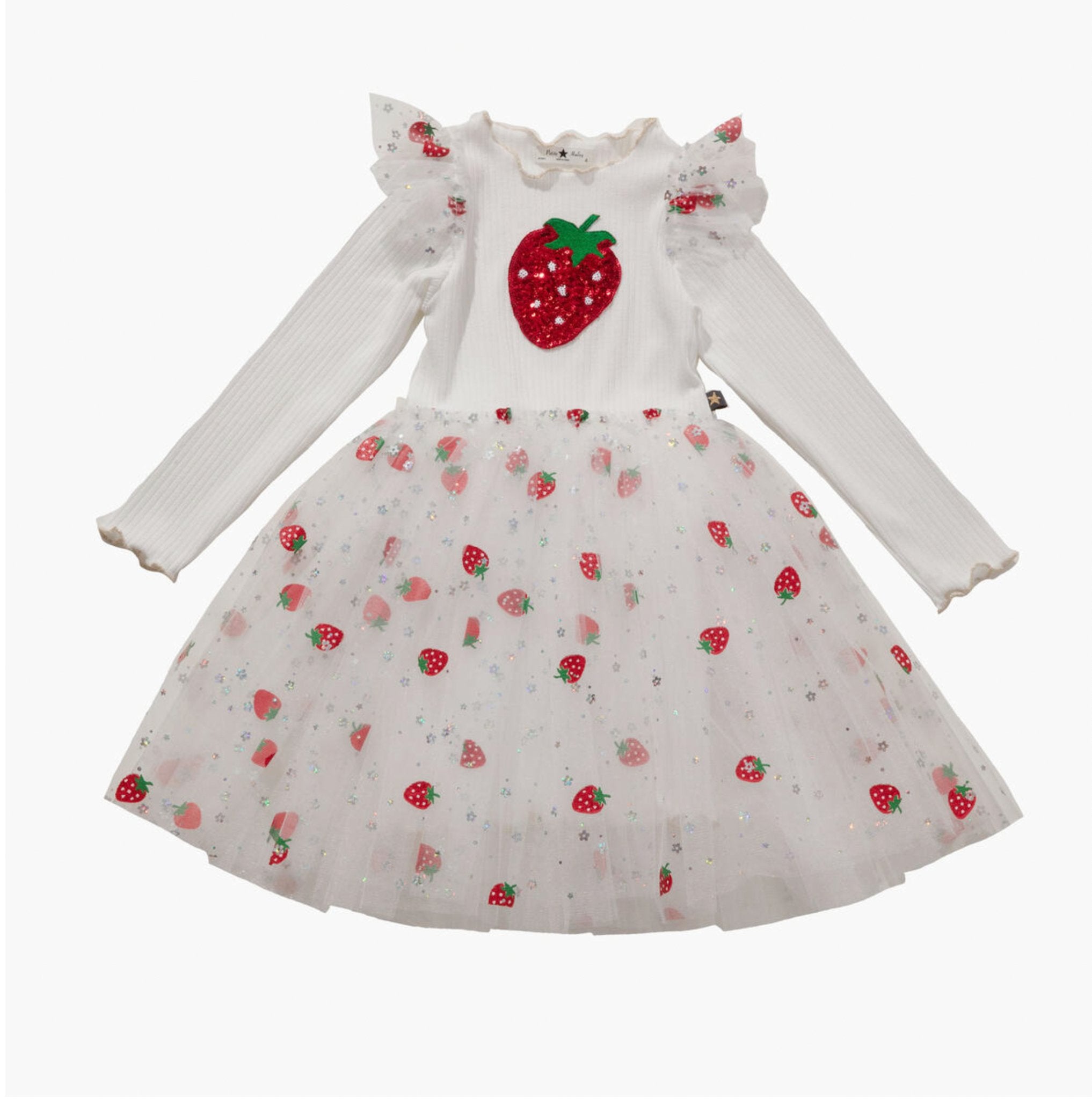 Petite Hailey Gia Frill Strawberry Tutu Dress - White Petite Hailey