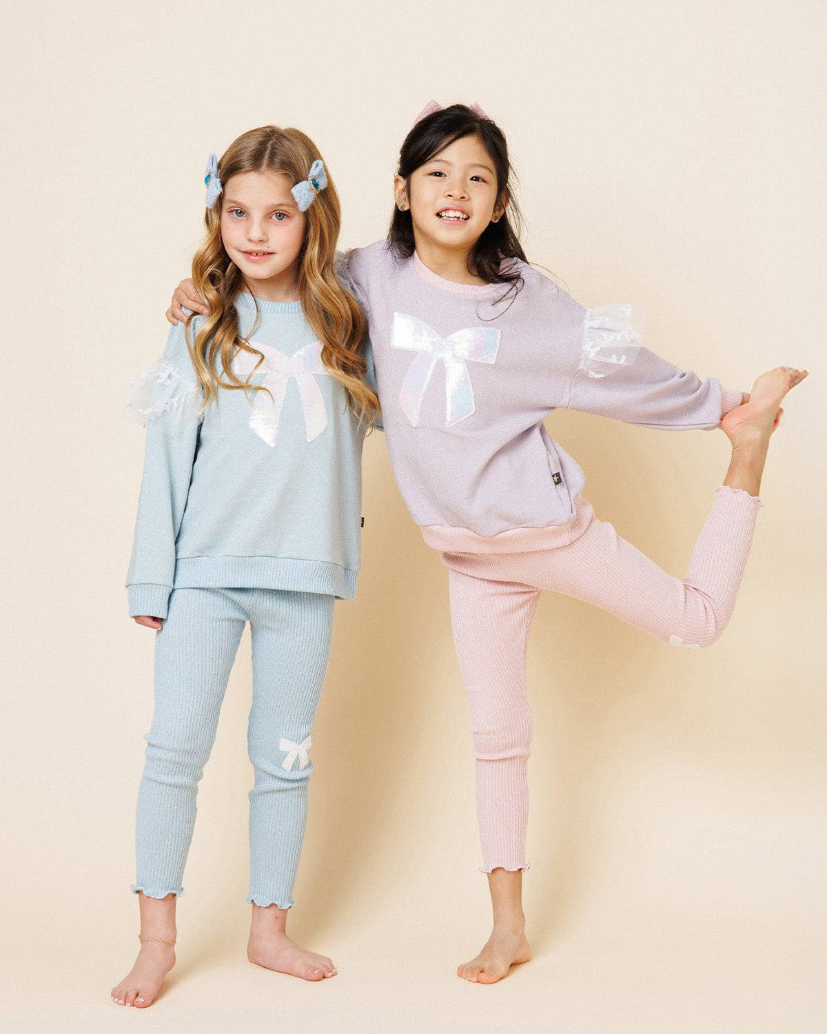 Petite Hailey Glitter Bow Frill Sweatshirt Set - Sky Blue Petite Hailey