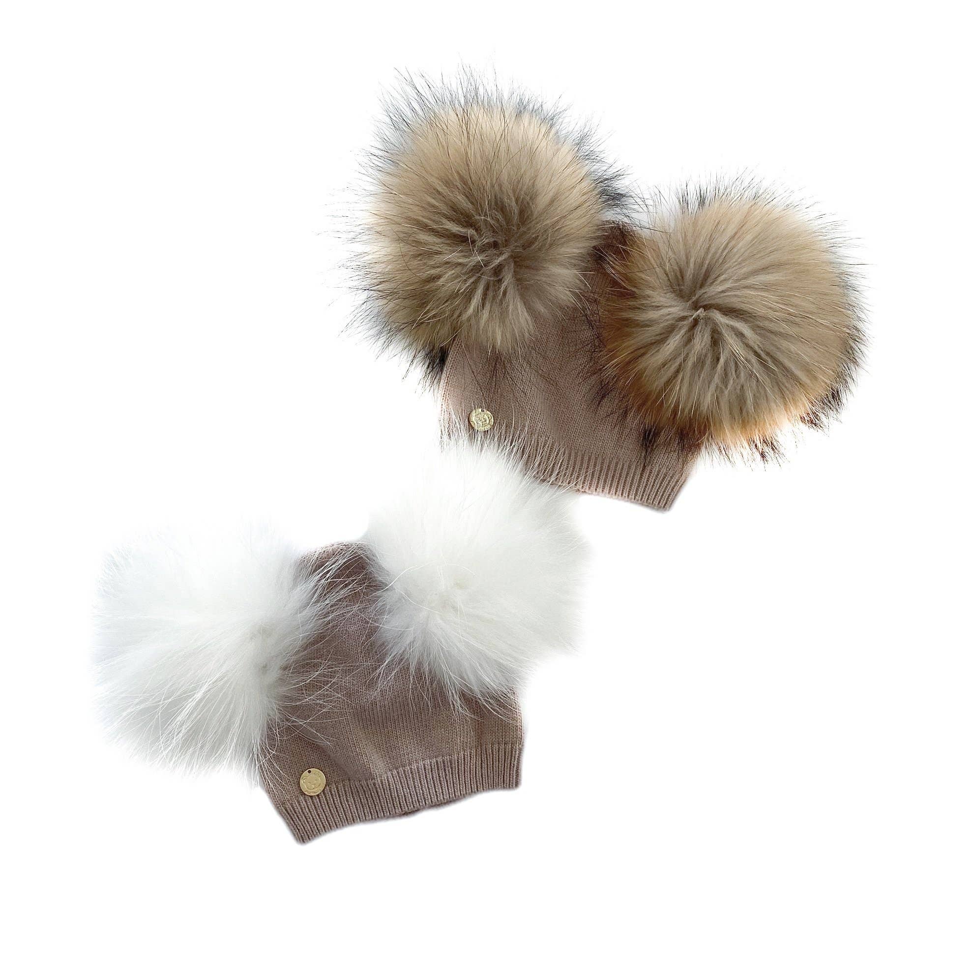 Petite Maison Kids - Sasha Angora Double Pom Beanie Hat: Natural Pom Petite Maison Kids