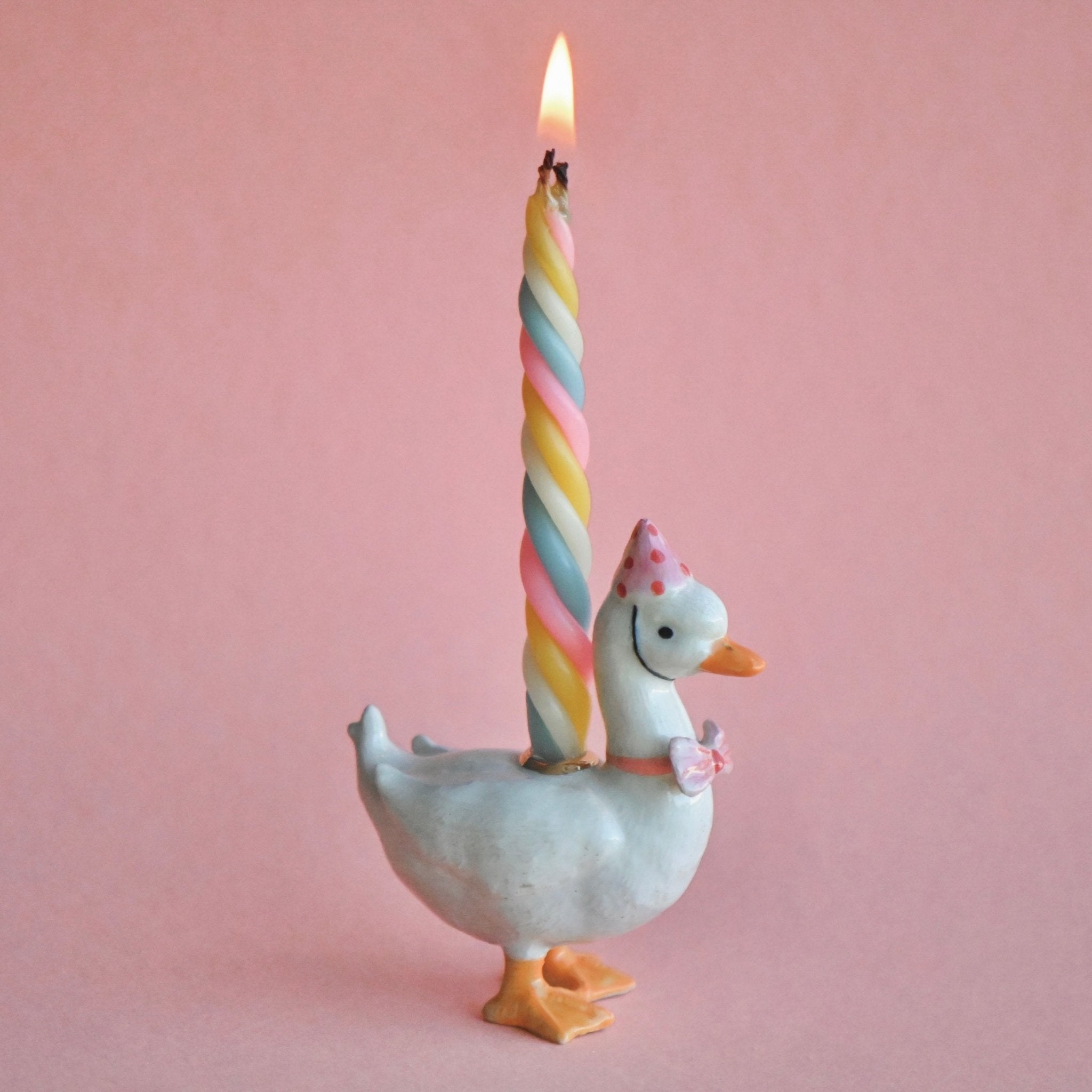 Camp Hollow Pink Goose Birthday Candle Holder | Porcelain Cake Topper