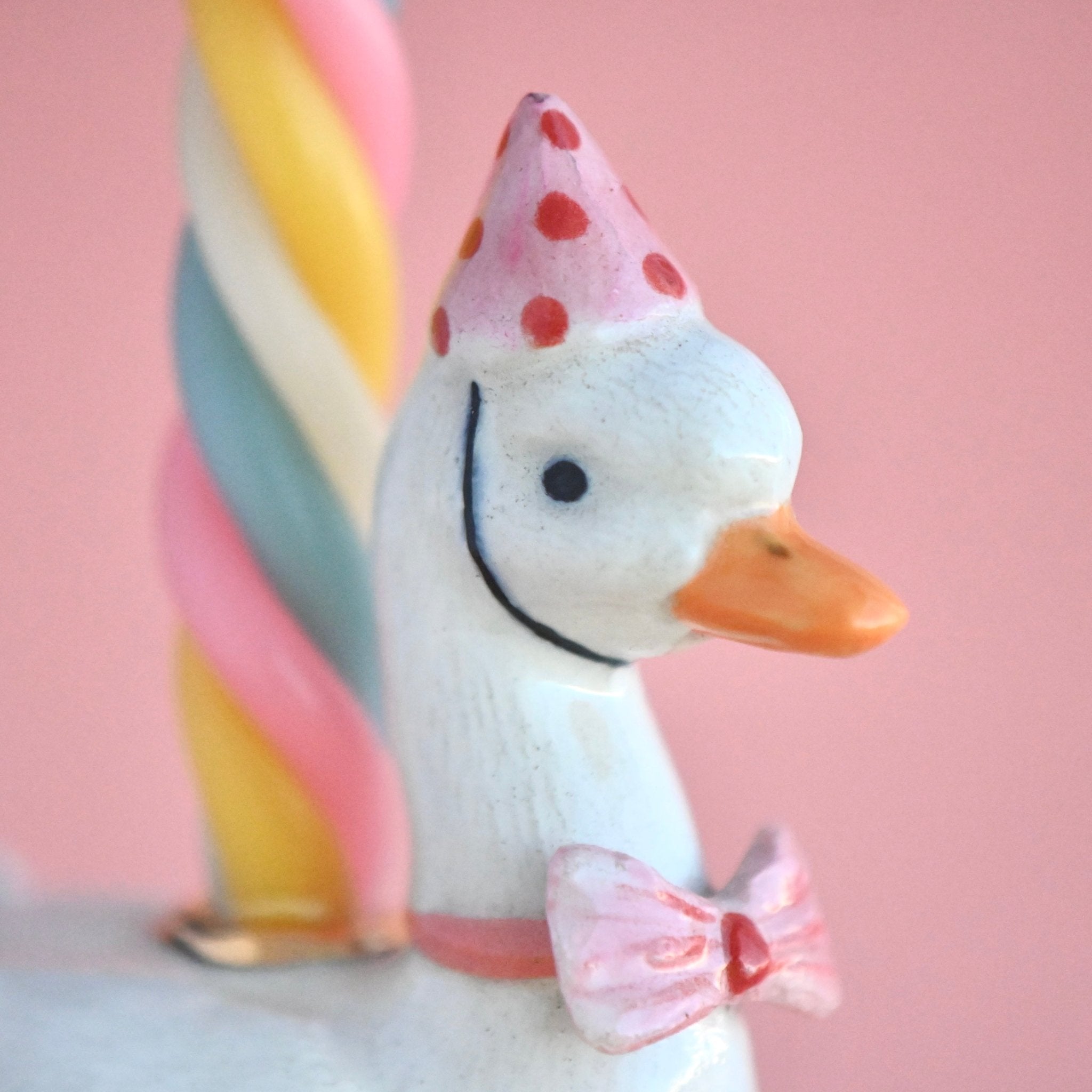 Camp Hollow Pink Goose Birthday Candle Holder | Porcelain Cake Topper
