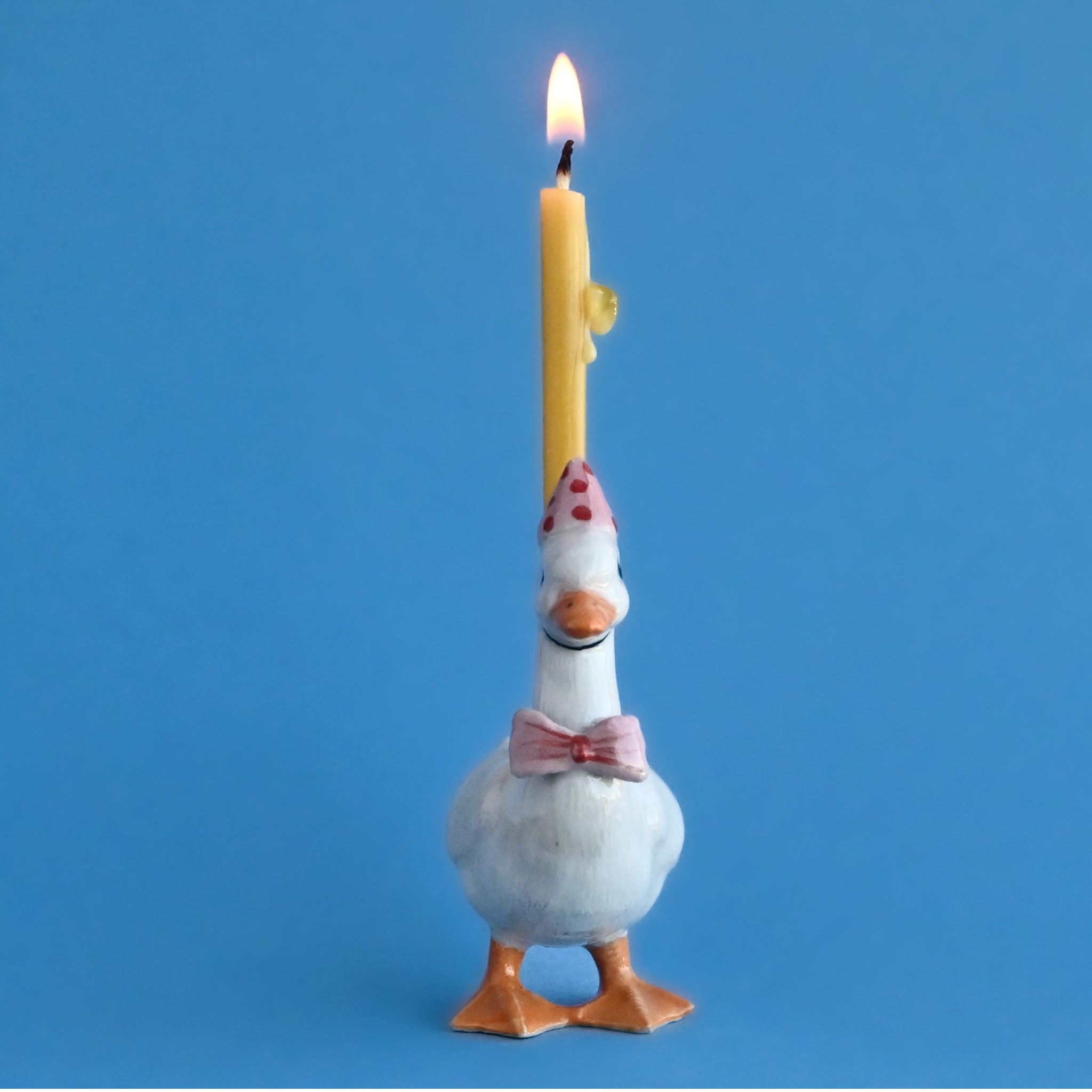 Camp Hollow Pink Goose Birthday Candle Holder | Porcelain Cake Topper