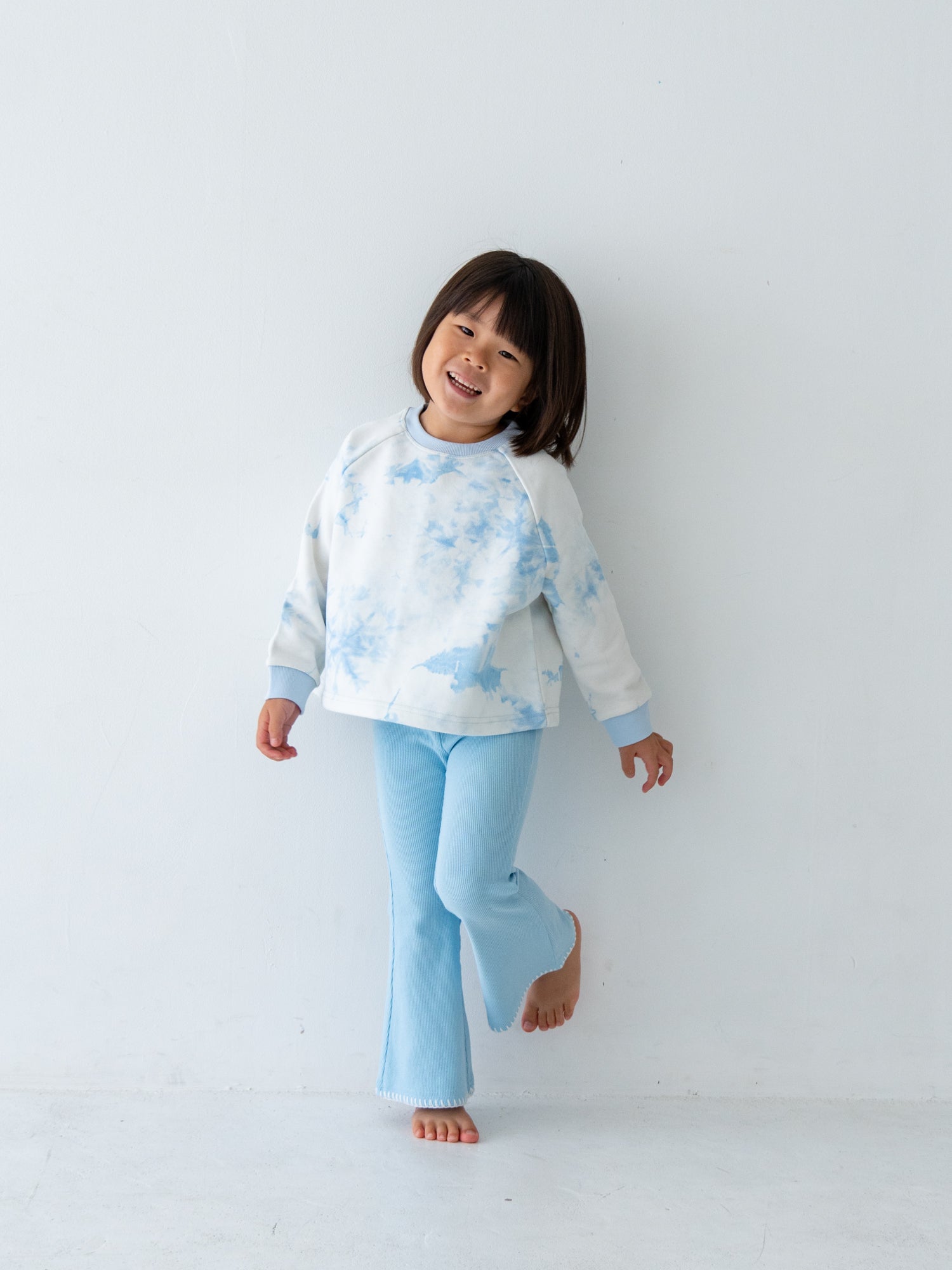 Pippi + Lotta Stitch Flare Pants - Blue | Soft Ribbed Flare Pants for Kids Pippi + Lotta