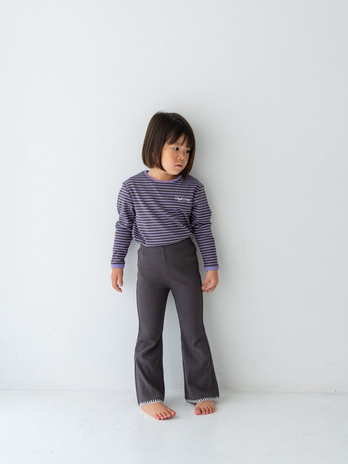 Pippi + Lotta Stitch Flare Pants - Charcoal | Soft Ribbed Flare Pants for Kids Pippi + Lotta