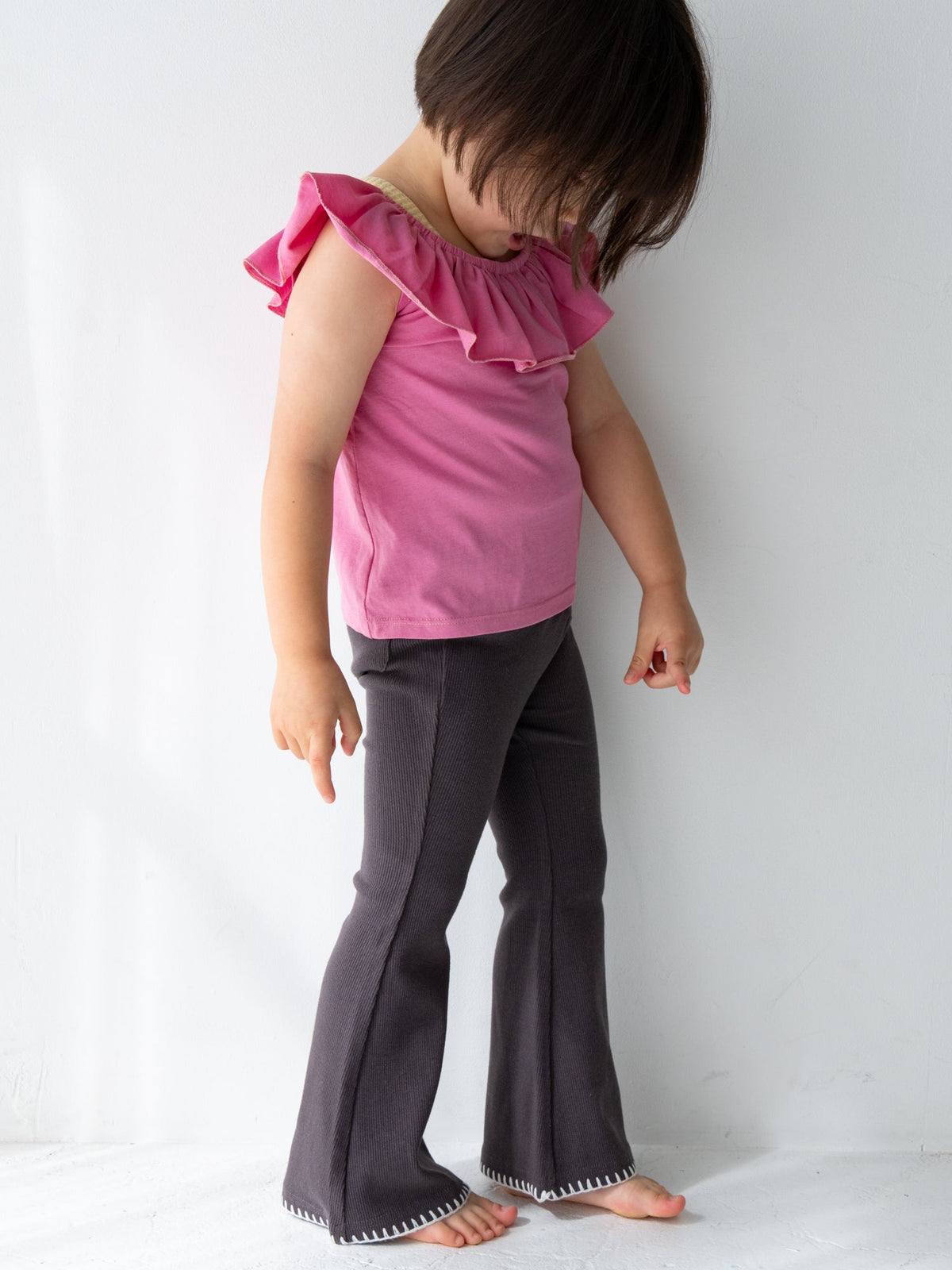 Pippi + Lotta Stitch Flare Pants - Charcoal | Soft Ribbed Flare Pants for Kids Pippi + Lotta
