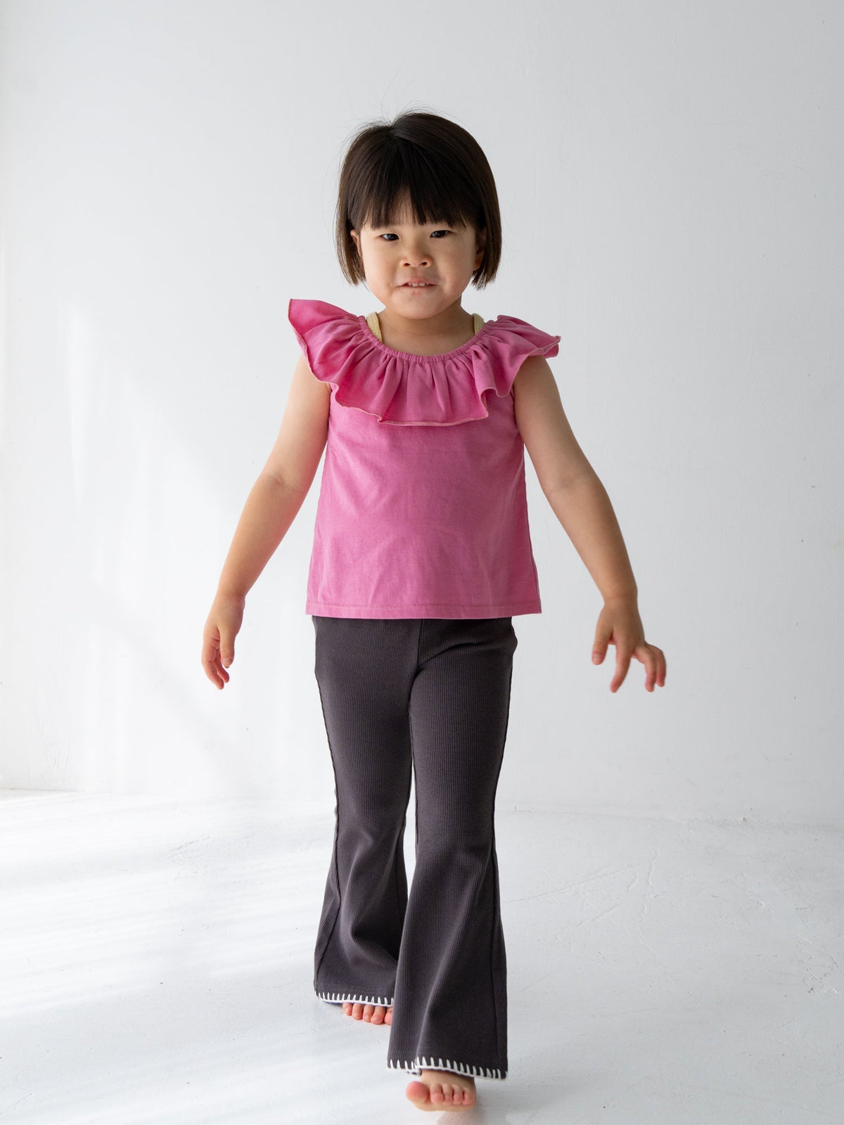 Pippi + Lotta Stitch Flare Pants - Charcoal | Soft Ribbed Flare Pants for Kids Pippi + Lotta