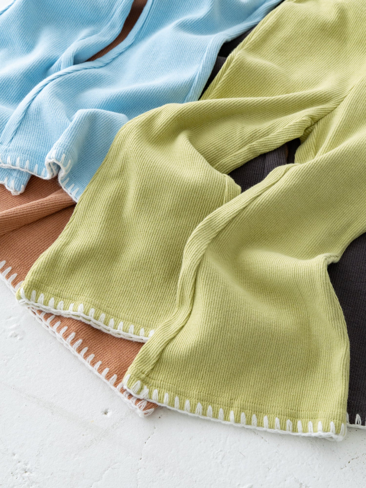 Pippi + Lotta Stitch Flare Pants - Olive | Soft Ribbed Flare Pants for Kids Pippi + Lotta