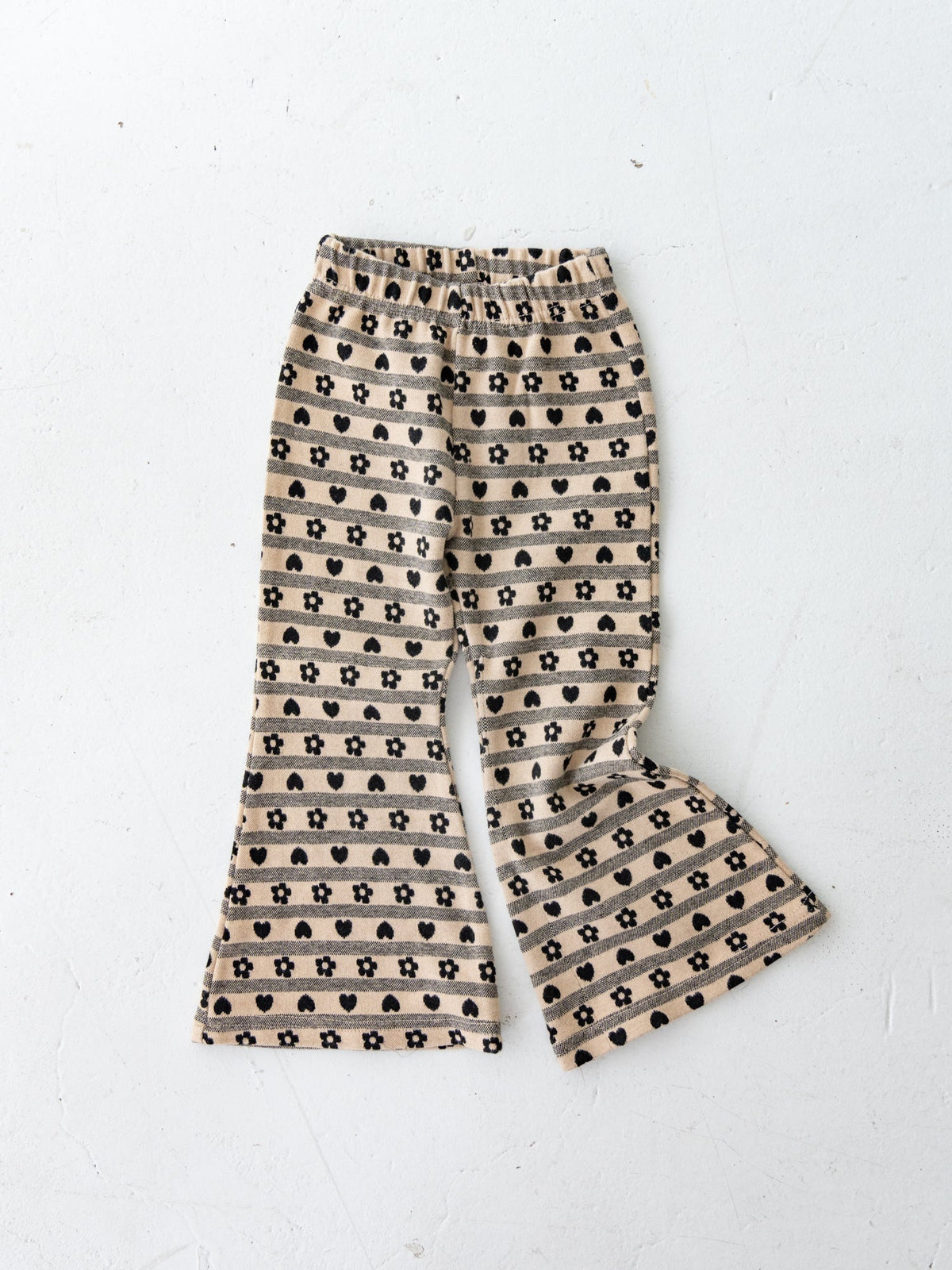 Pippi+Lotta Flower Flare Heart Printed Pants Beige Black