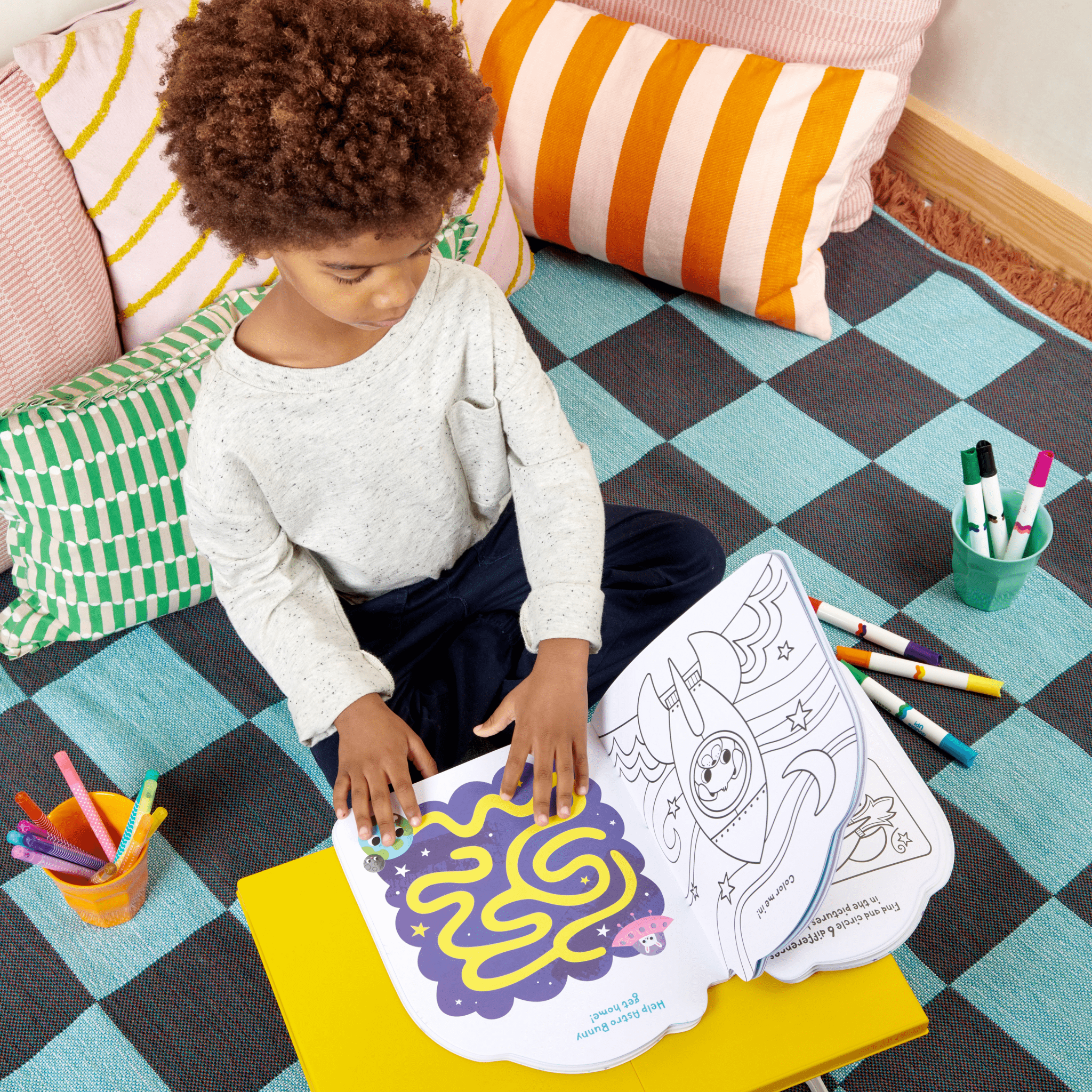 Playful Pages Activity Book - Games Coloring Stickers - Pets in Space OOLY