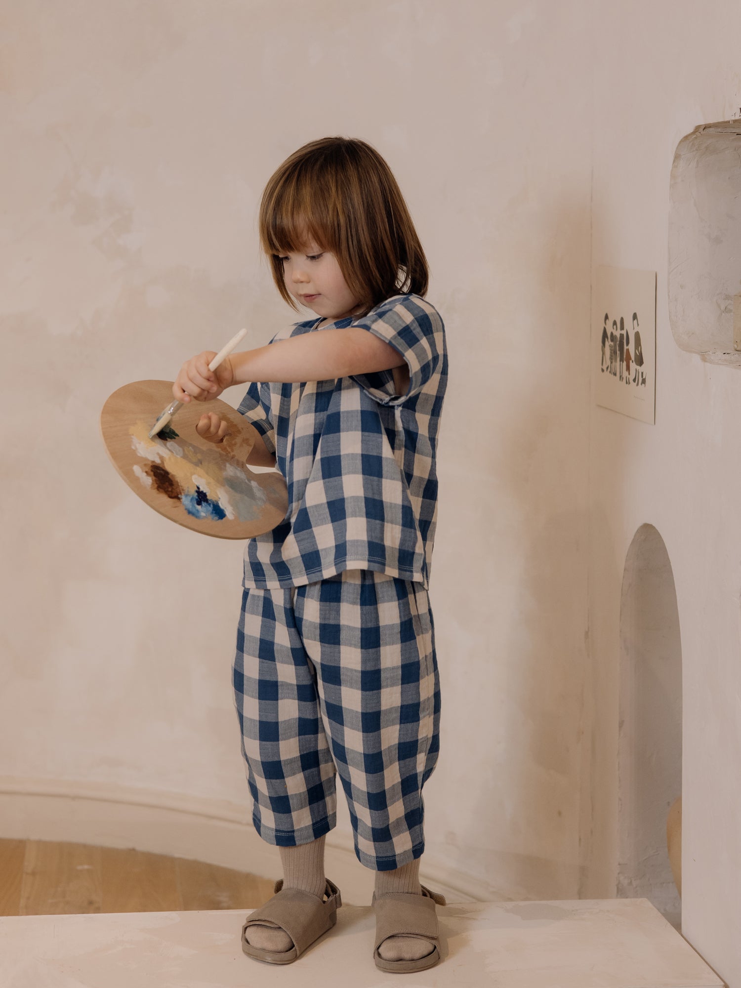 Organic Zoo Pottery Blue Gingham Boxy T-shirt Organic Zoo