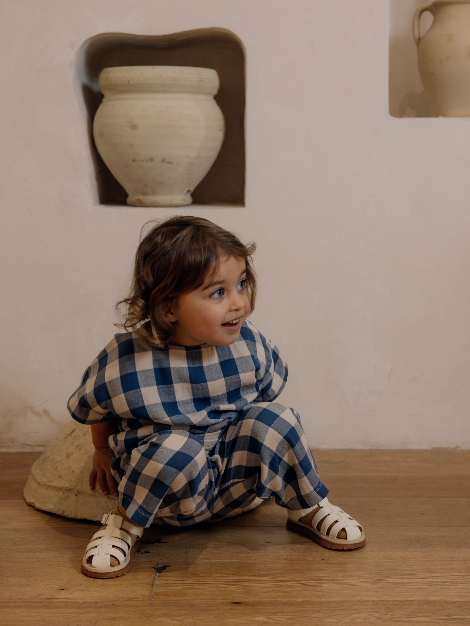 Pottery Blue Gingham Fisherman Pants Organic Zoo