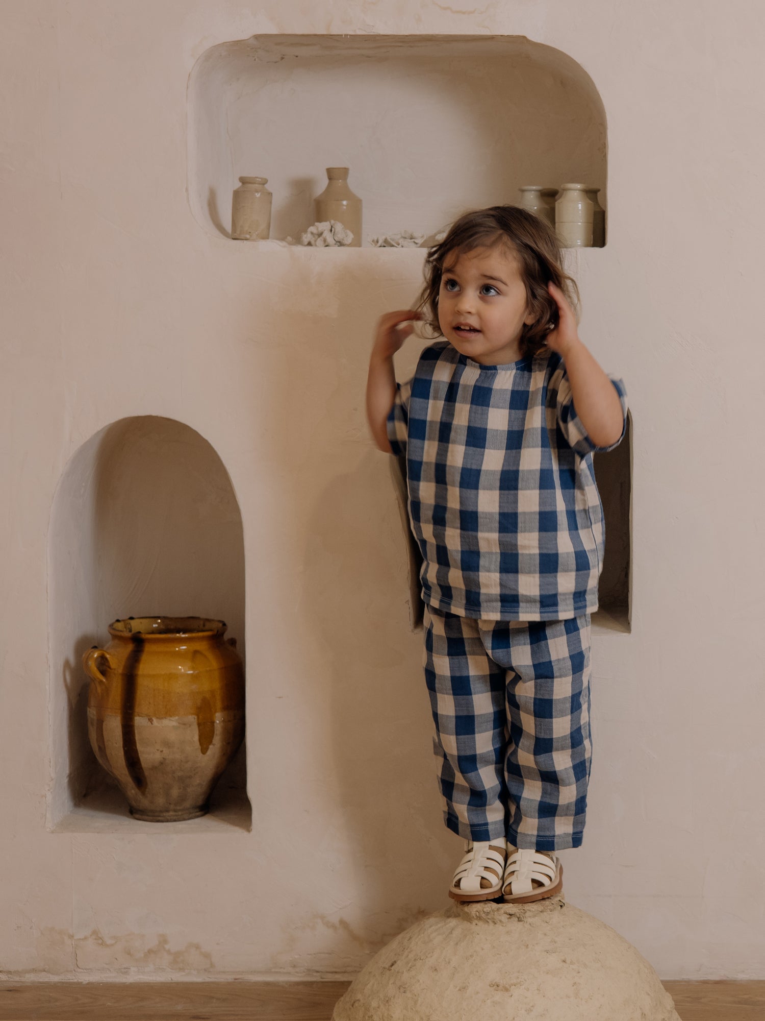 Pottery Blue Gingham Fisherman Pants Organic Zoo