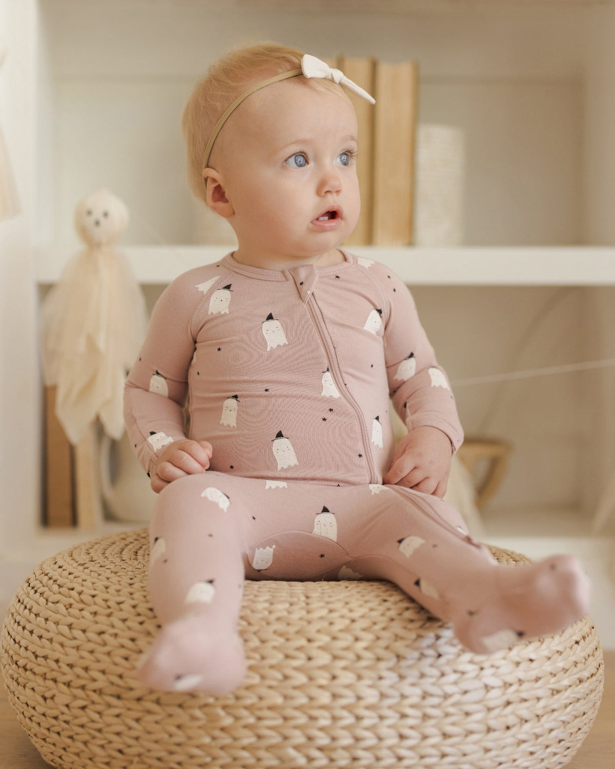 Quincy Mae Bamboo Zip Footie || Pink Ghosts Quincy Mae New