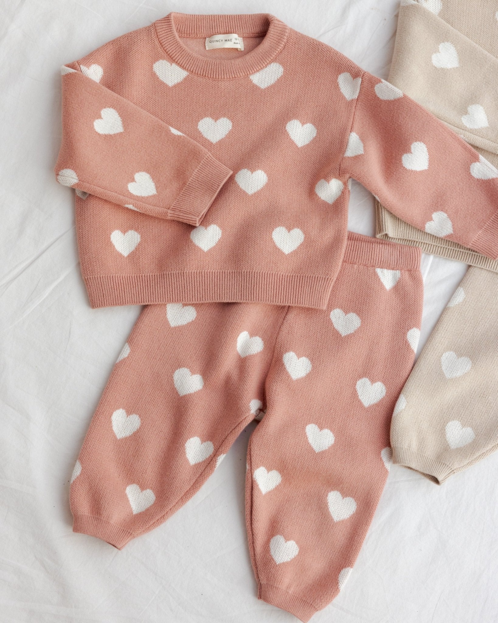 Quincy Mae Heart Knit Pants Pink Quincy Mae