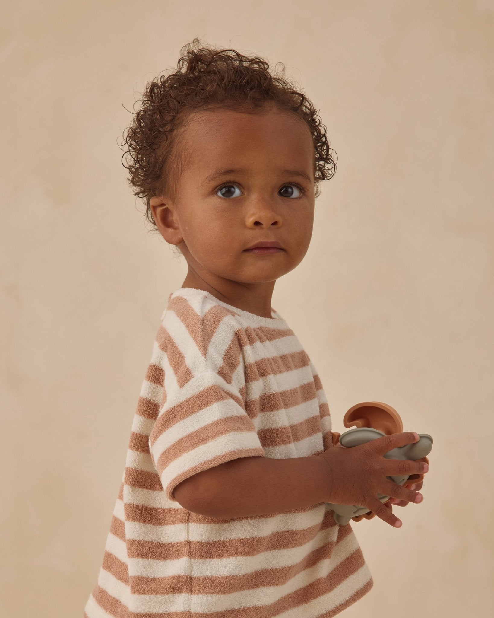 Quincy Mae Terry Tee + Short Set Latte Stripe Quincy Mae