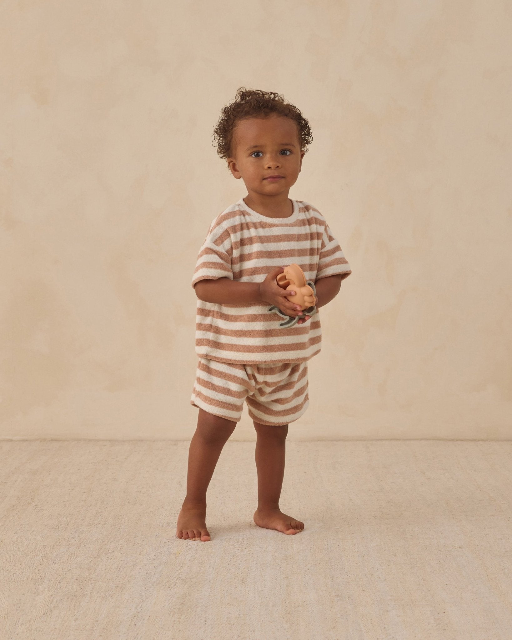 Quincy Mae Terry Tee + Short Set Latte Stripe Quincy Mae