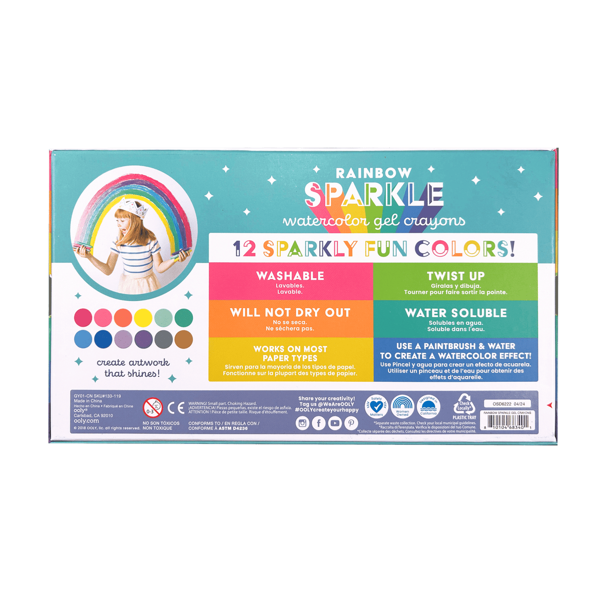 Rainbow Sparkle Metallic Watercolor Gel Crayons - Set of 12 OOLY