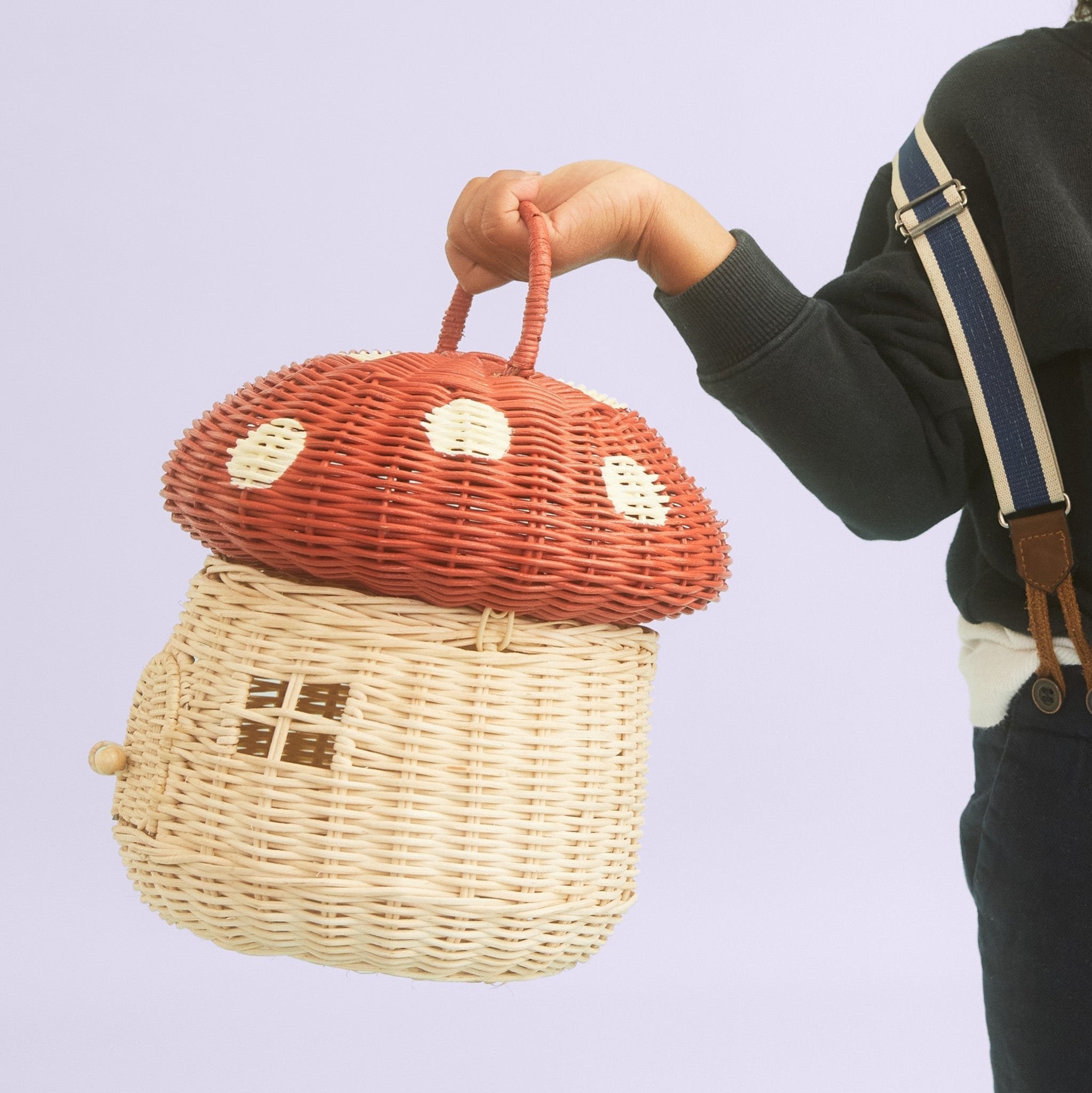 Rattan Mushroom Basket - Red Olli Ella