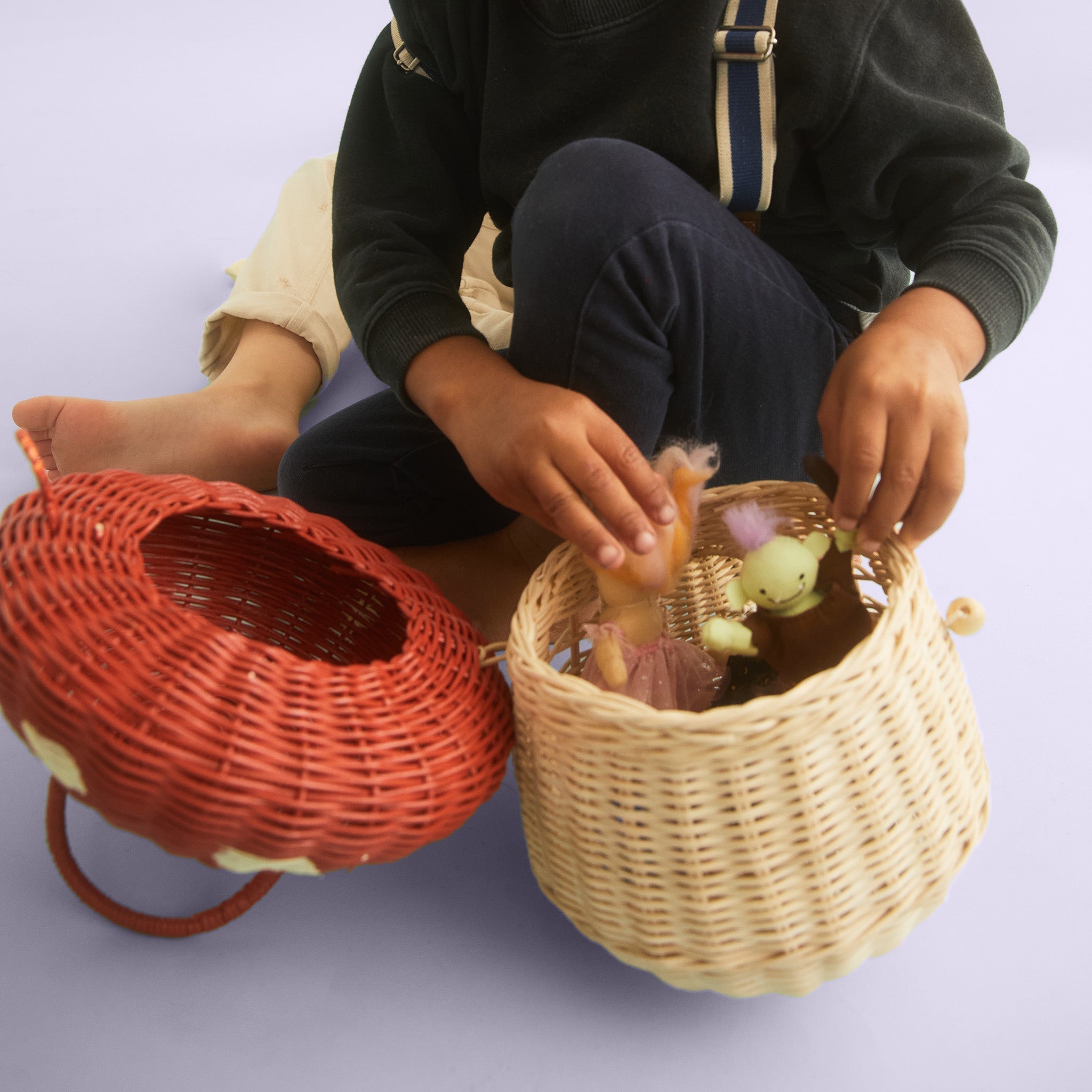 Rattan Mushroom Basket - Red Olli Ella