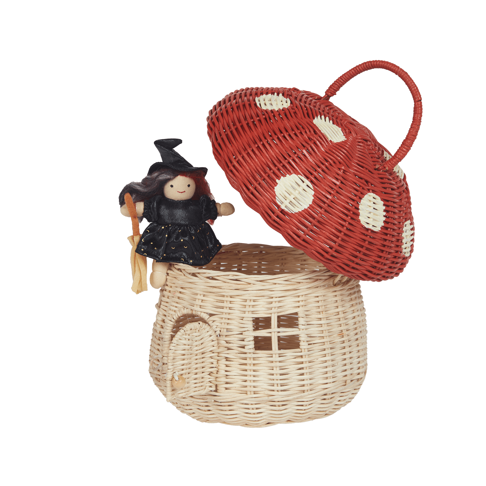 Rattan Mushroom Basket - Red Olli Ella