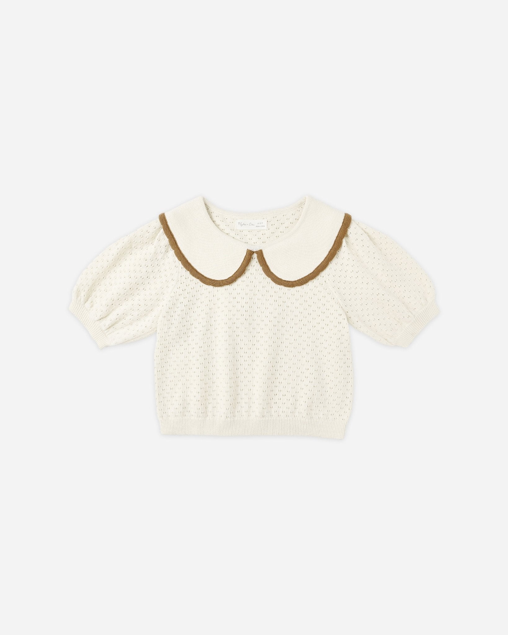Rylee + Cru Pointelle Collared Top β Natural | Girls Knit Cotton Top Rylee + Cru