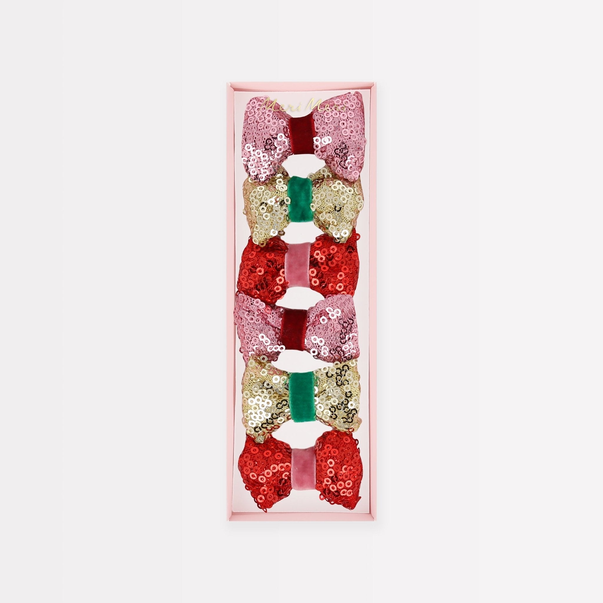 Sequin & Velvet Mini Bow Hairclips (x 6) Meri Meri