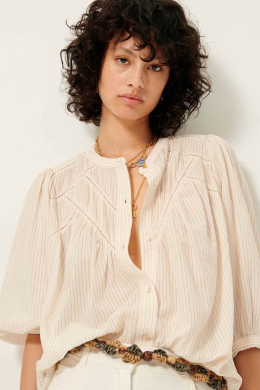 Sessùn SAVI Balloon Sleeve Jacquard Blouse – Sandblack Sessùn