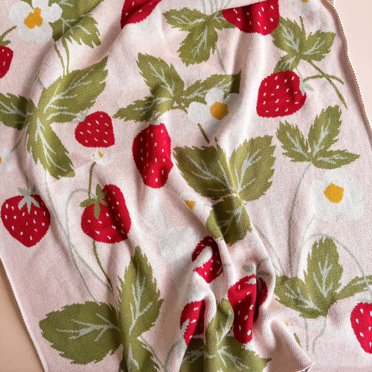 The Blueberry Hill Strawberry Bunny organic baby blanket print detail