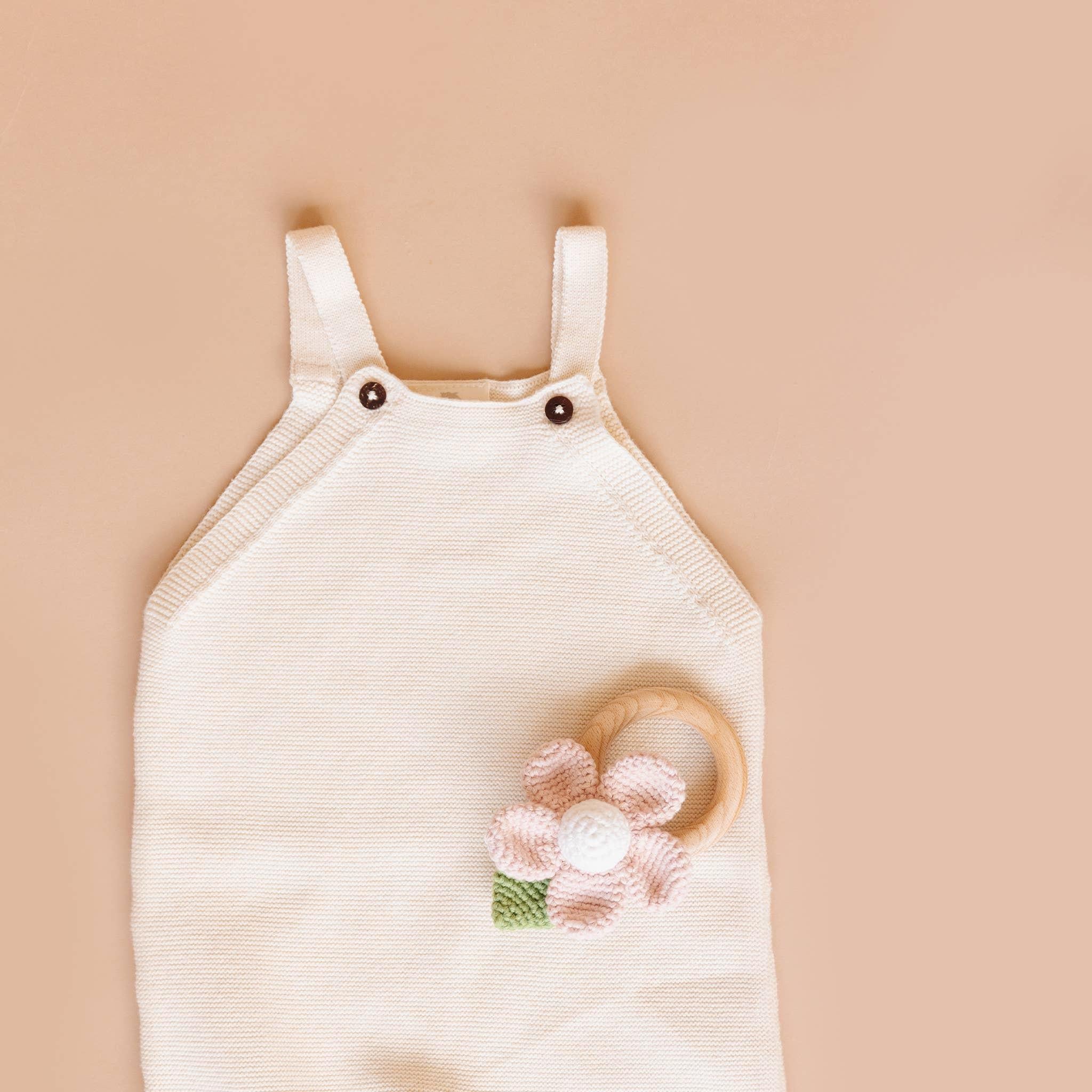 The Blueberry Hill - Cotton Crochet Rattle Teether Flower Baby Toy Spring Summer The Blueberry Hill