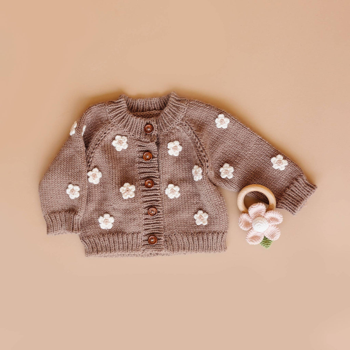 The Blueberry Hill - Cotton Crochet Rattle Teether Flower Baby Toy Spring Summer The Blueberry Hill