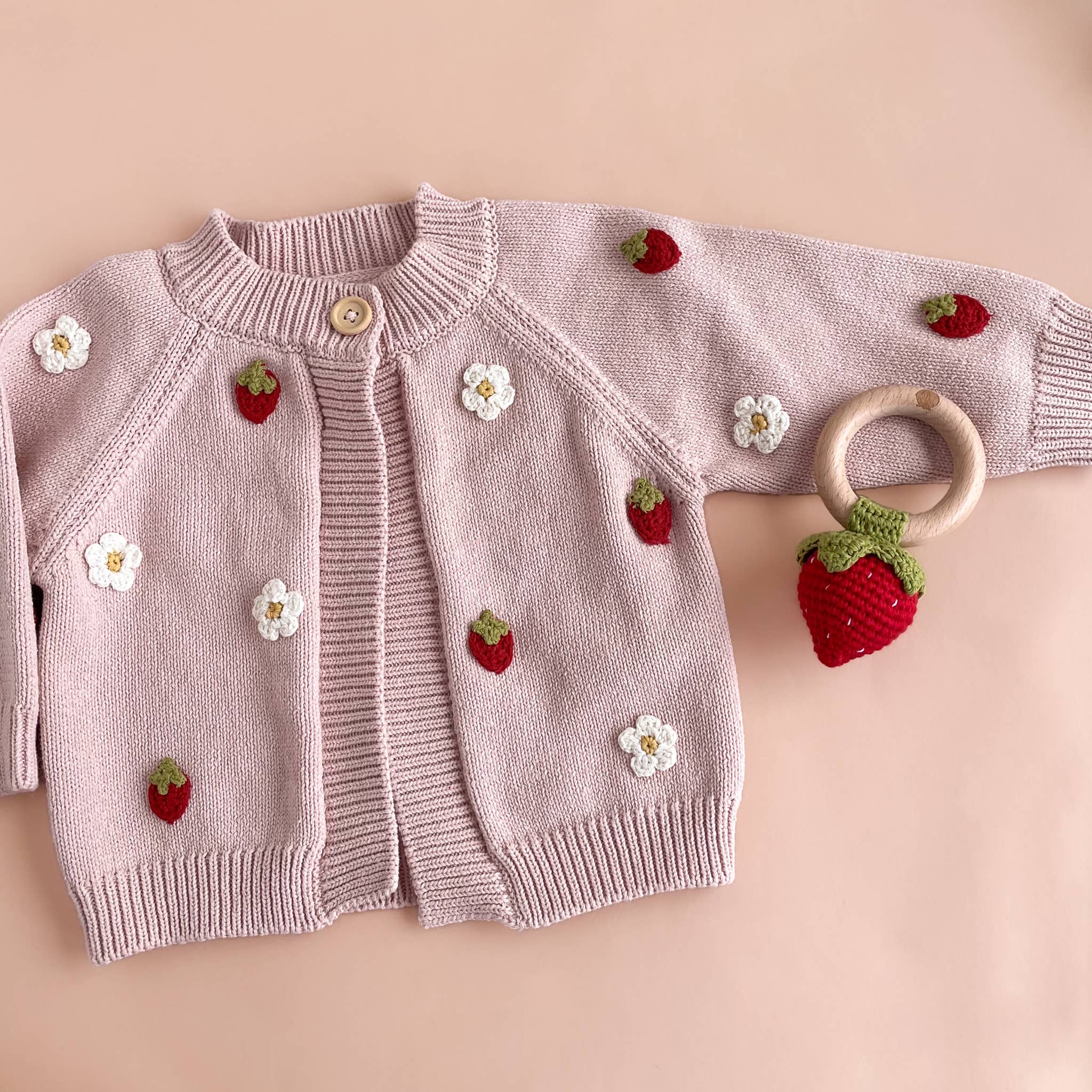 The Blueberry Hill Cotton Strawberry Flower Cardigan – Baby & Toddler Knit Sweater The Blueberry Hill