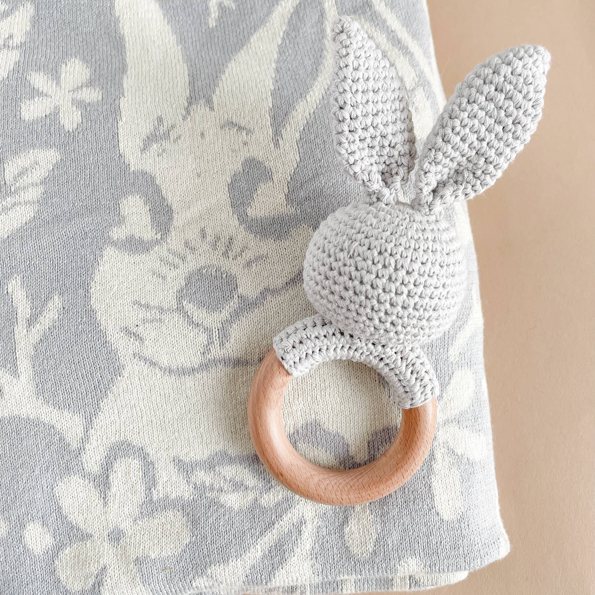 Blueberry Hill Grey Bunny Crochet Baby Teether & Rattle