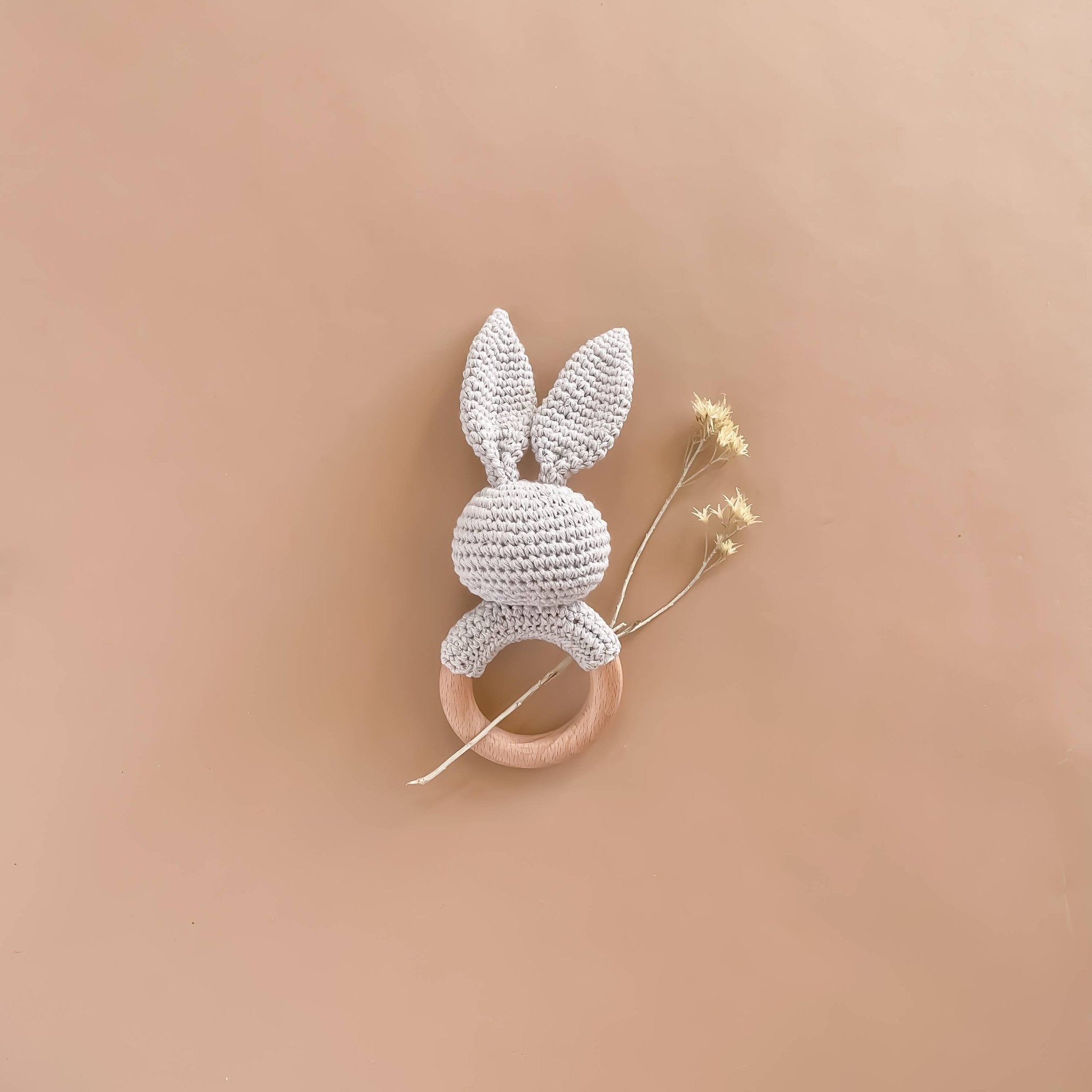 The Blueberry Hill Grey Bunny Crochet Baby Teether & Rattle The Blueberry Hill