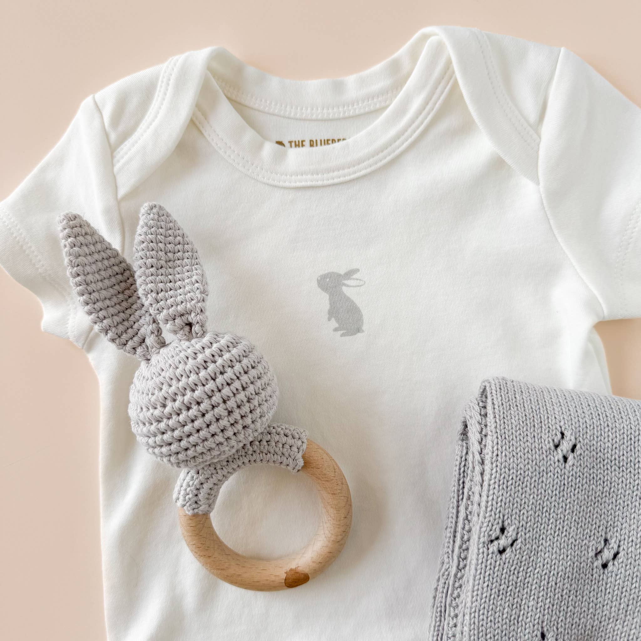 Blueberry Hill Grey Bunny Crochet Baby Teether & Rattle