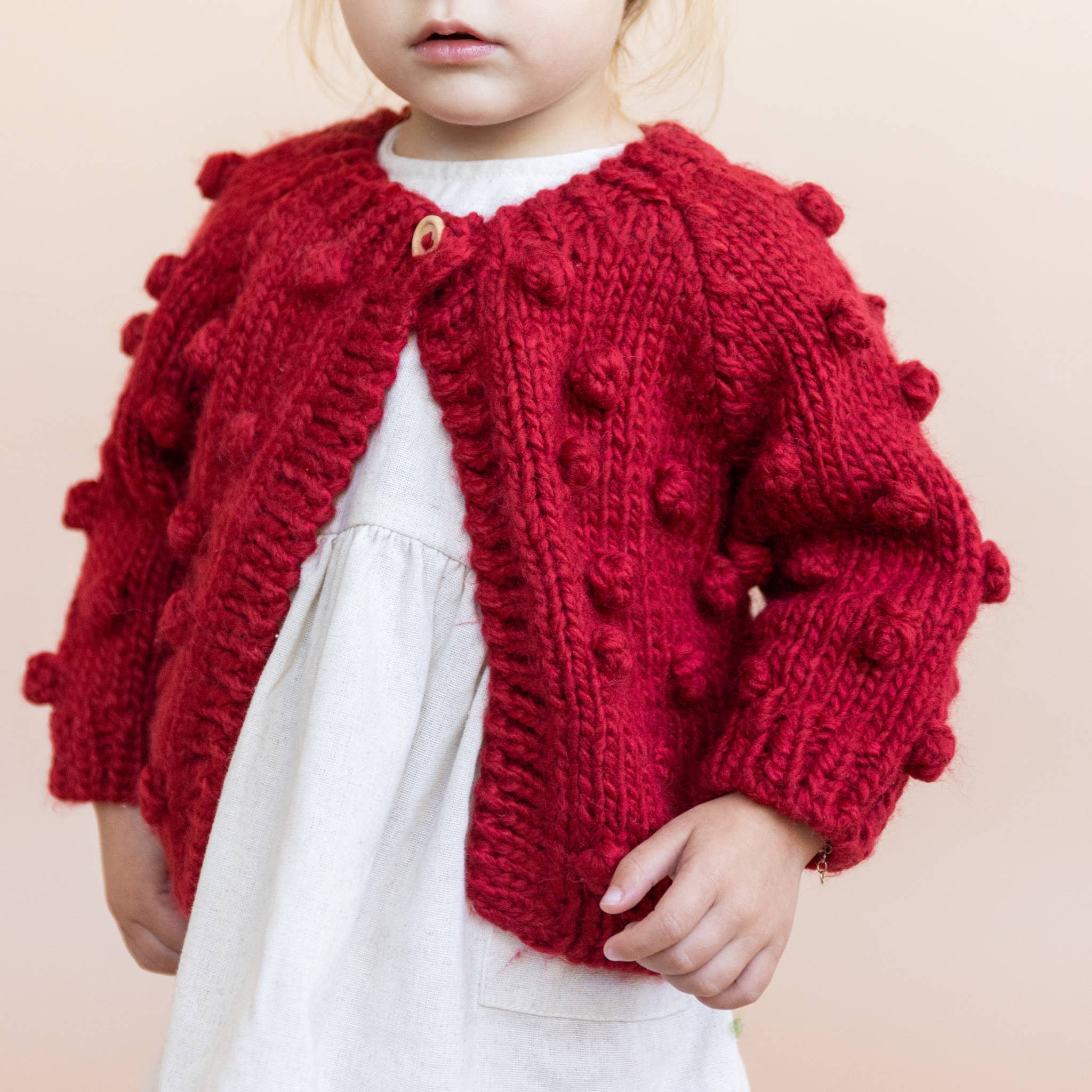 The Blueberry Hill Popcorn Cardigan – Red | Baby & Toddler Hand - Knit Sweater The Blueberry Hill