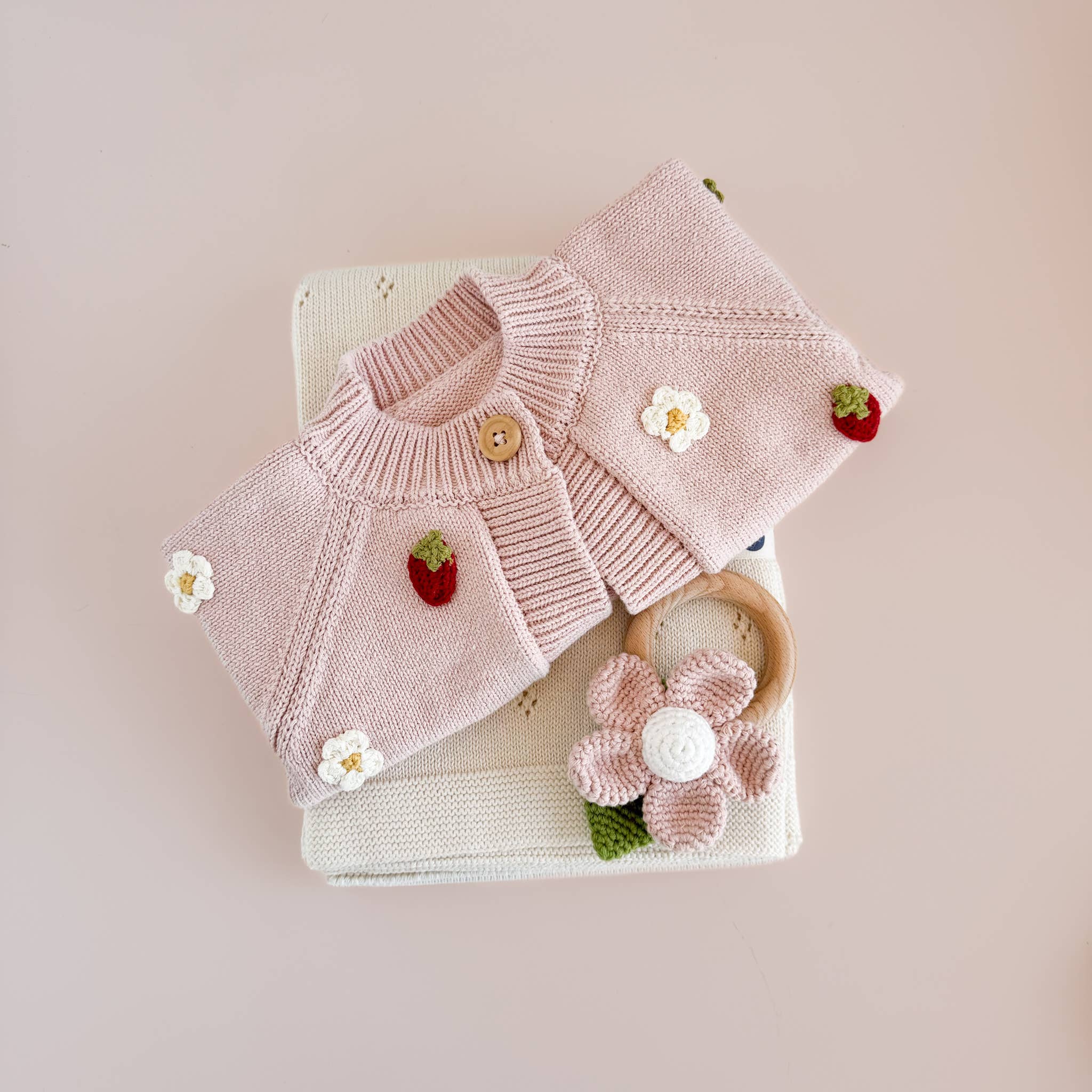 The Blueberry Hill Cotton Strawberry Flower Cardigan – Baby & Toddler Knit Sweater The Blueberry Hill