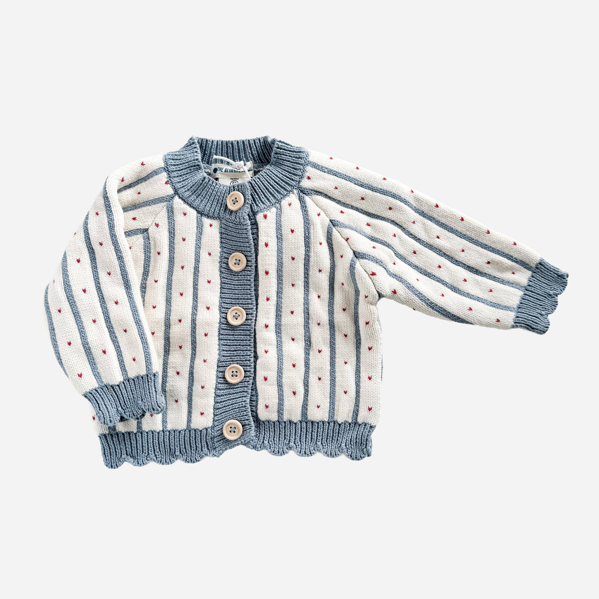 The Blueberry Hill Cotton Stripe Heart Cardigan – Blue