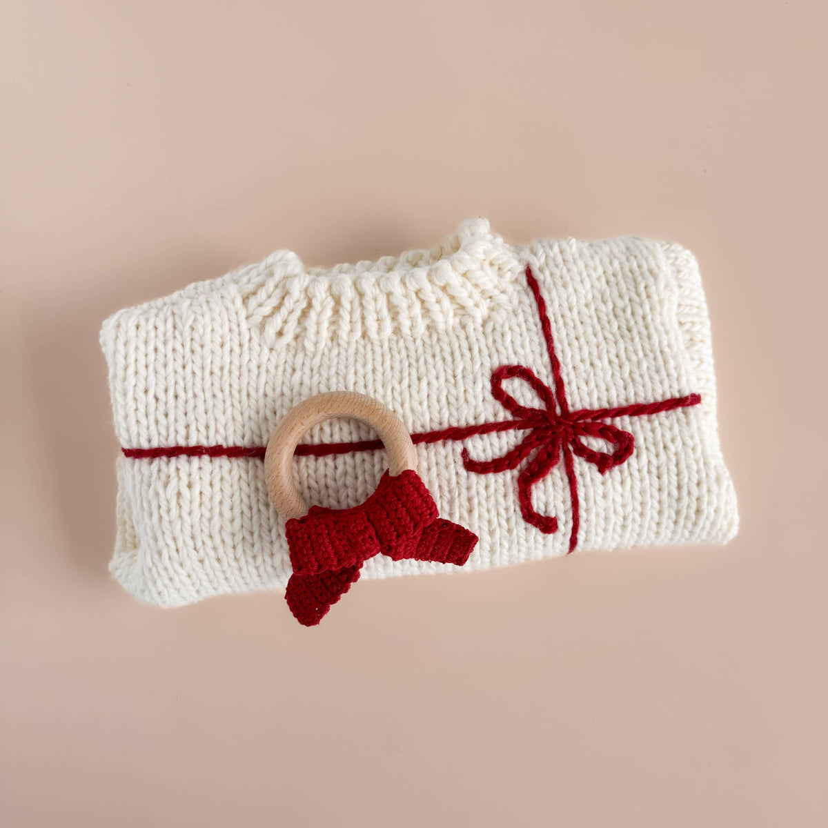Blueberry Hill - Teether Bow Red Cotton Crochet Fall Christmas Gift Holiday The Blueberry Hill