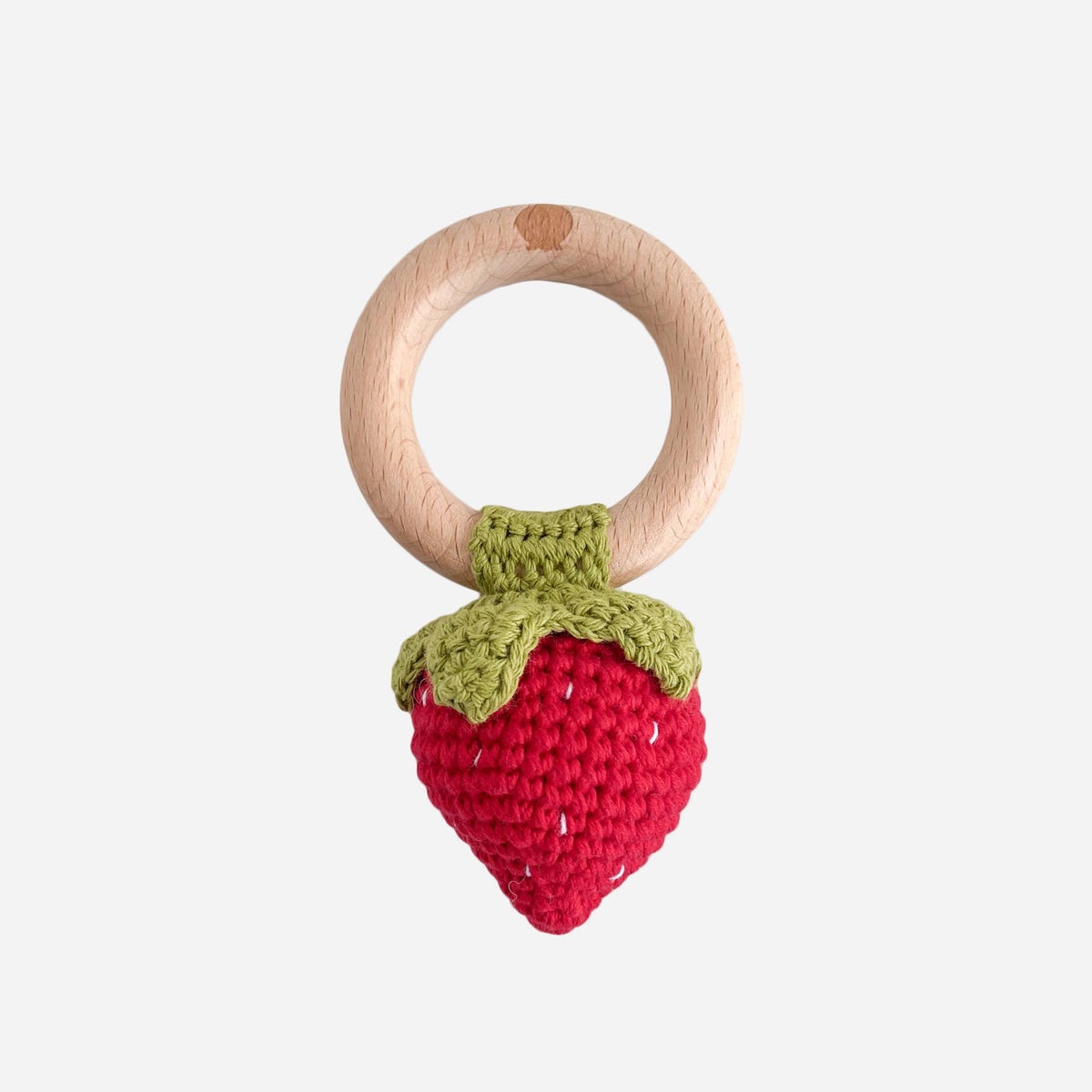 The Blueberry Hill - Teether Strawberry Red Cotton Crochet Rattle Baby Toy : In Stock The Blueberry Hill