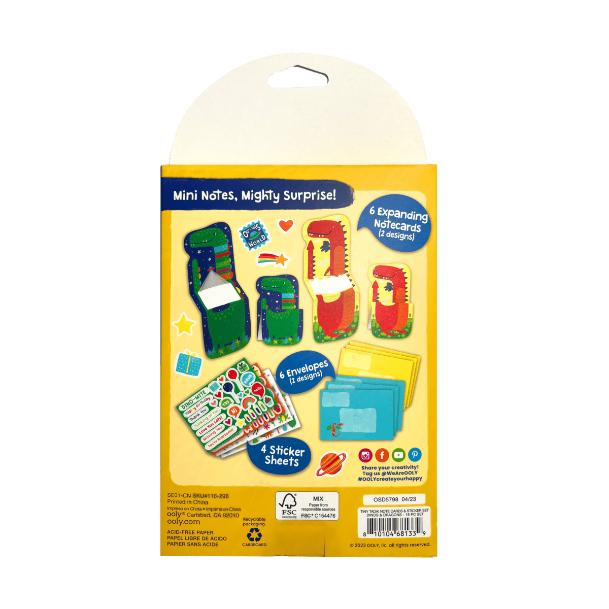 Tiny Tadas! Note Cards and Sticker Set - Dinos & Dragons OOLY