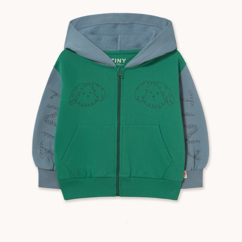 Tinycottons Curly Dog Color Block Hoodie in Dark Emerald