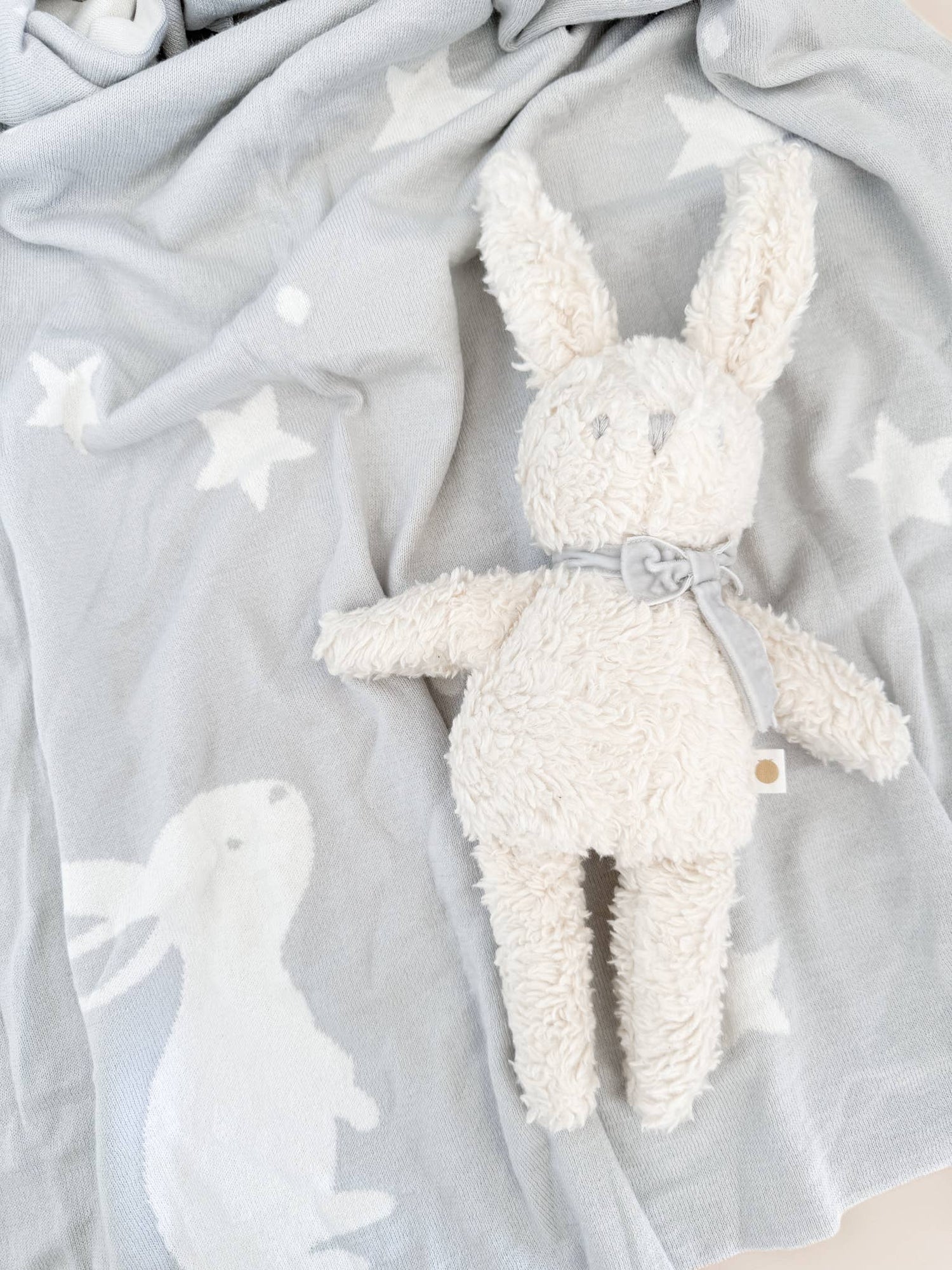 The Blueberry Hill - Set Star Moon Bunny Blanket Lovey Gift Baby Shower Organic: Blanket + Cream Lovey