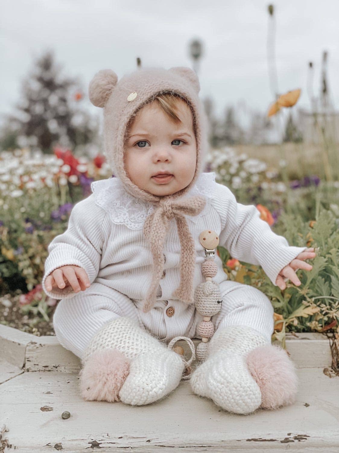 Petite Maison Kids - Dusty Pink Cashmere Teddy Hat: Small (0-12 M)