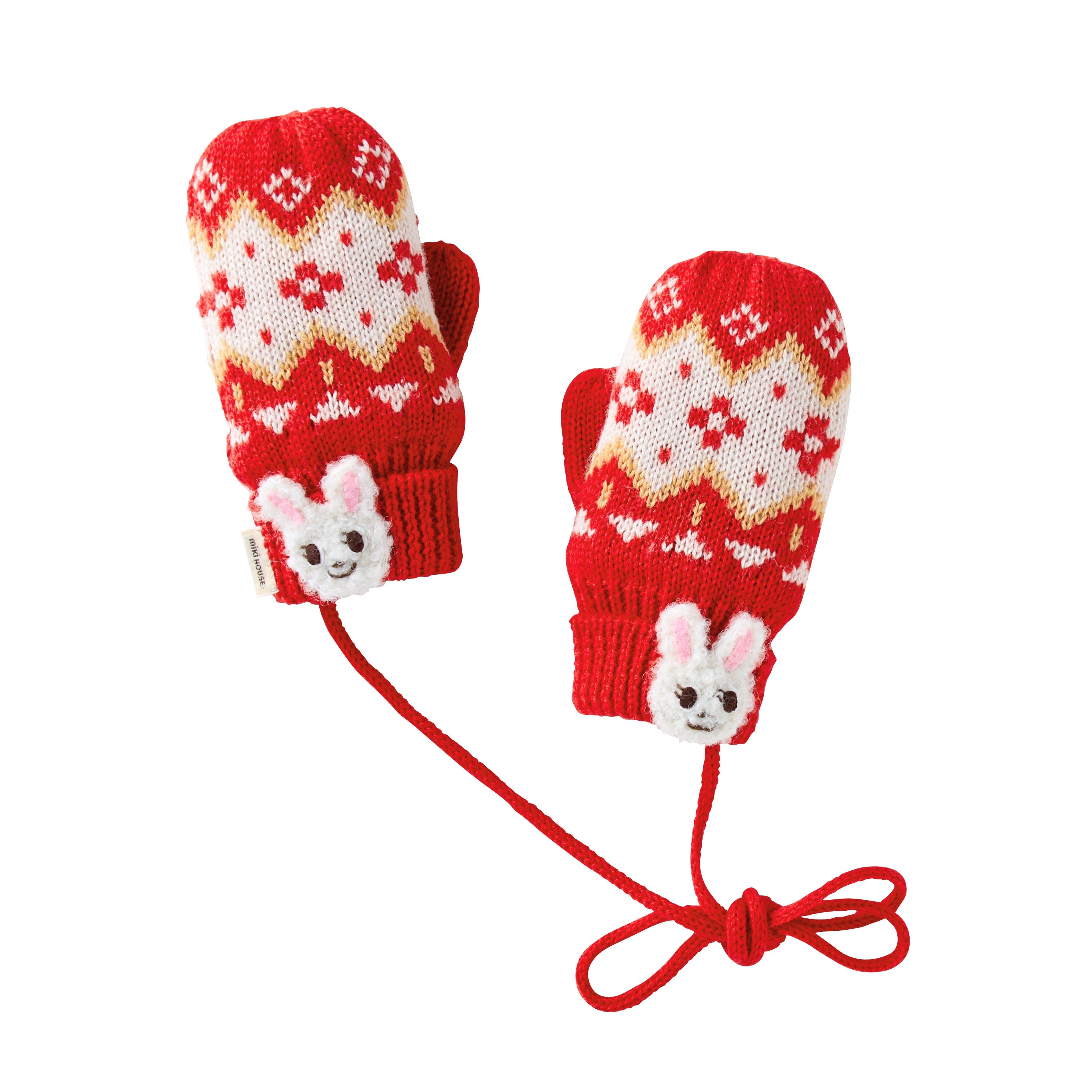 MIKIHOUSE Knitted Mittens with Character Motif-Red