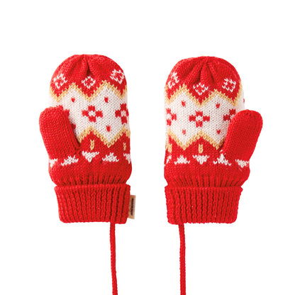 MIKIHOUSE Knitted Mittens with Character Motif-Red